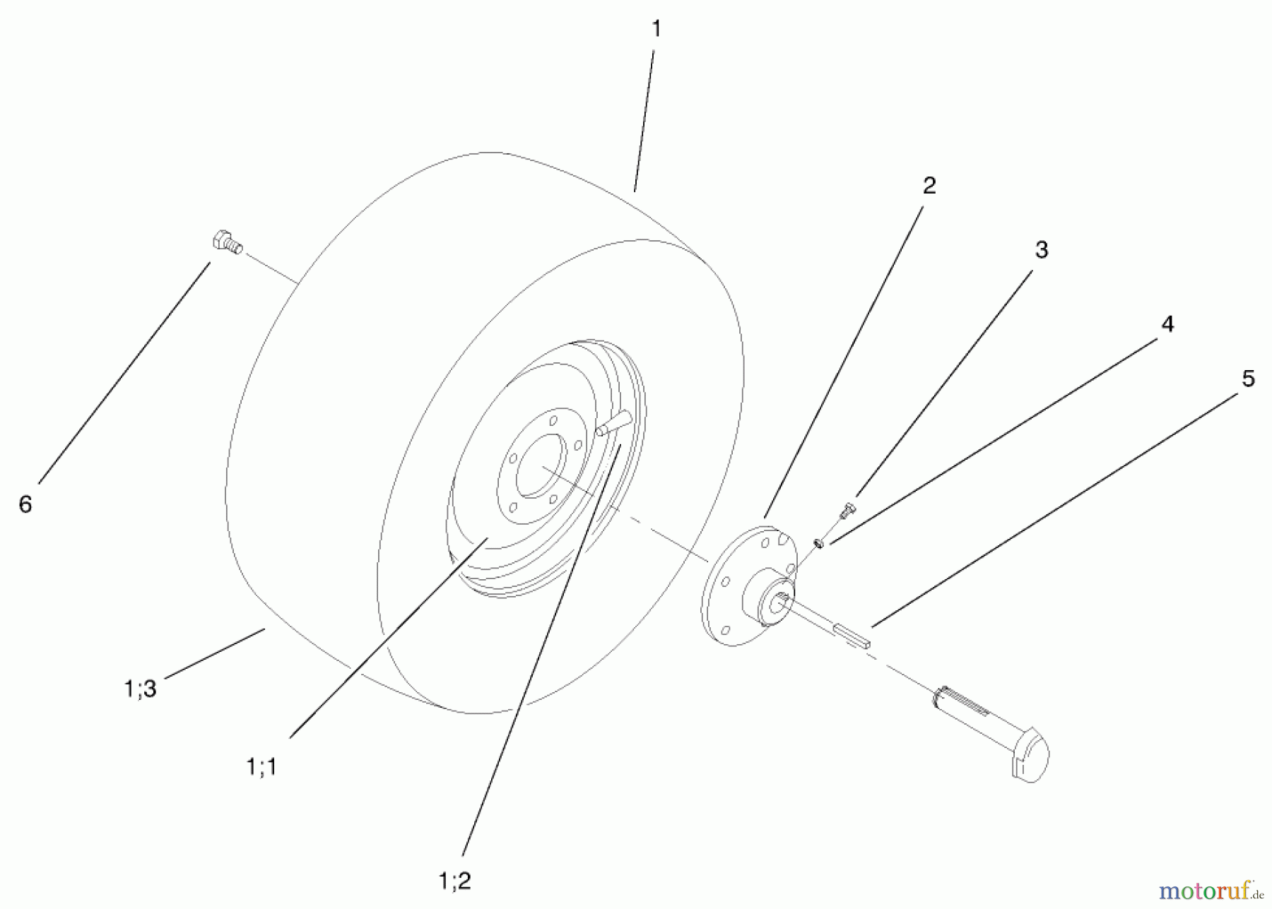 Toro Neu Mowers, Lawn & Garden Tractor Seite 1 72047 (265-6) - Toro 265-6 Lawn and Garden Tractor, 1999 (9900001-9999999) REAR WHEEL ASSEMBLY