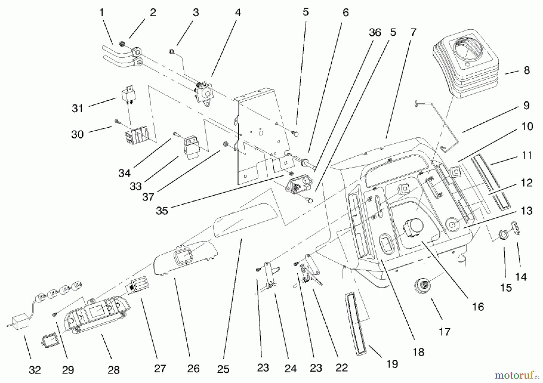 Toro Neu Mowers, Lawn & Garden Tractor Seite 1 72070 (265-H) - Toro 265-H Lawn and Garden Tractor, 1999 (9900001-9999999) DASH ASSEMBLY