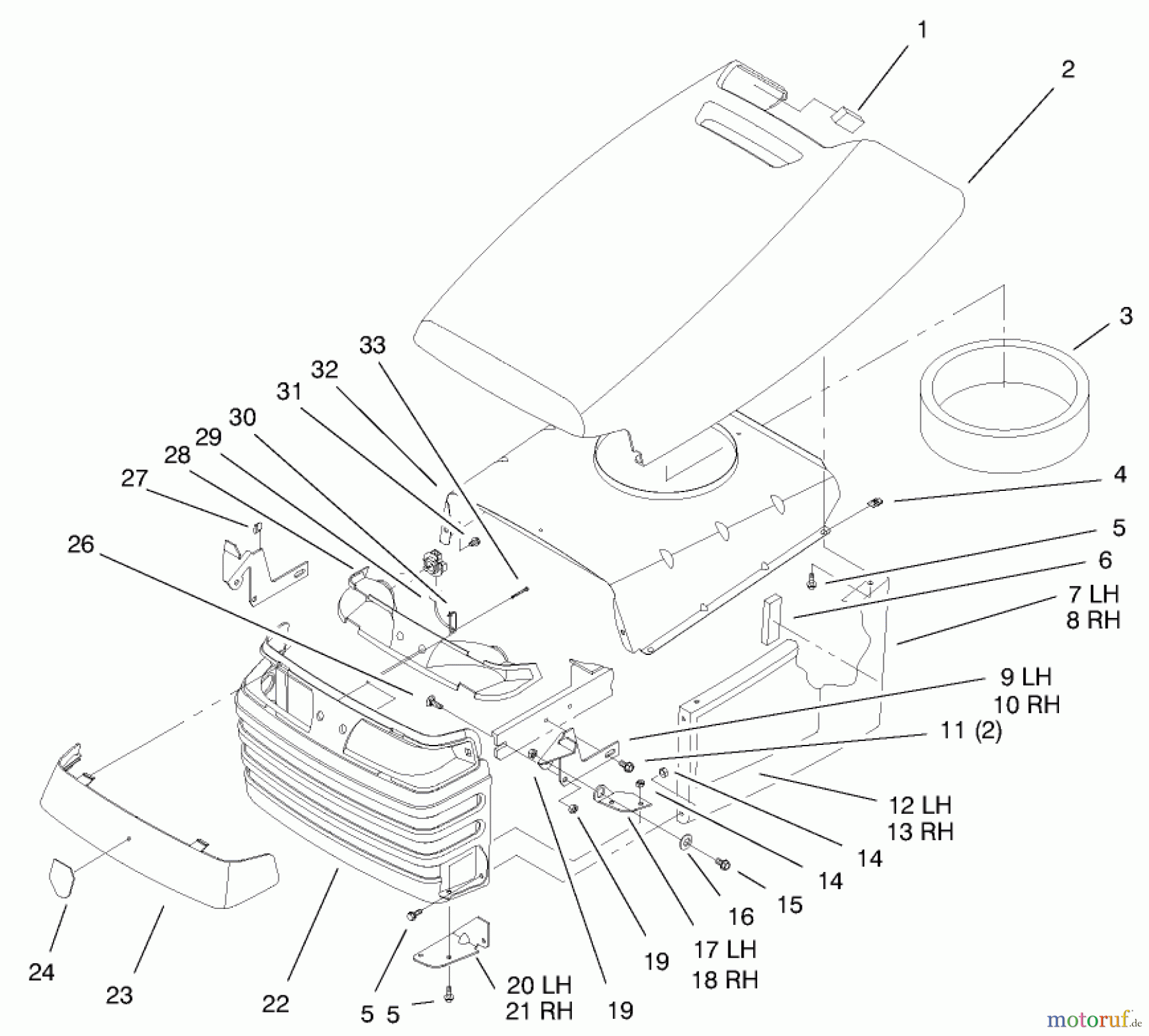 Toro Neu Mowers, Lawn & Garden Tractor Seite 1 72048 (265-H) - Toro 265-H Lawn and Garden Tractor, 1999 (9900001-9999999) HOOD & GRILL ASSEMBLY