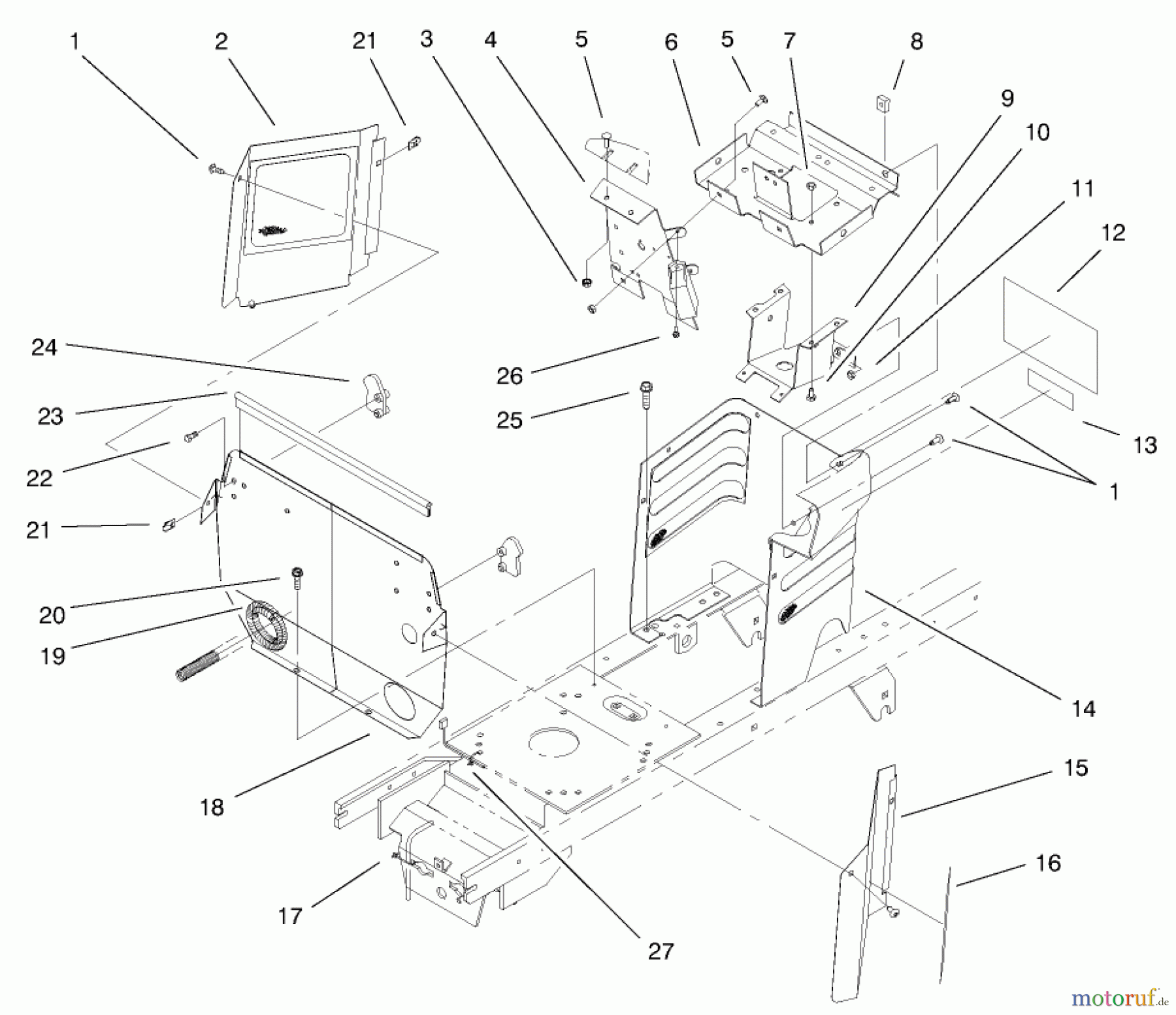 Toro Neu Mowers, Lawn & Garden Tractor Seite 1 72048 (265-H) - Toro 265-H Lawn and Garden Tractor, 1999 (9900001-9999999) HOODSTAND & FIREWALL ASSEMBLY
