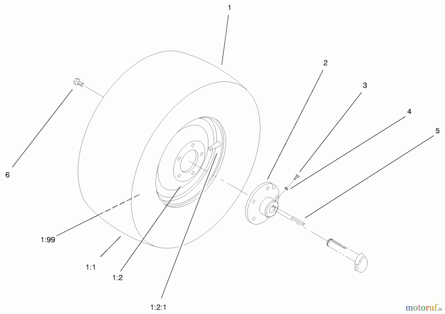 Toro Neu Mowers, Lawn & Garden Tractor Seite 1 72048 (265-H) - Toro 265-H Lawn and Garden Tractor, 1999 (9900001-9999999) REAR WHEEL ASSEMBLY