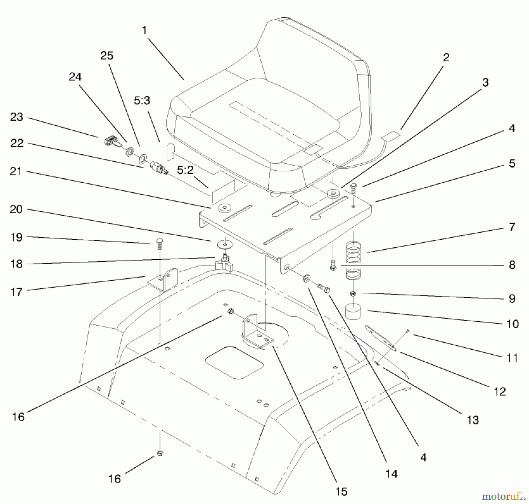 Toro Neu Mowers, Lawn & Garden Tractor Seite 1 72048 (265-H) - Toro 265-H Lawn and Garden Tractor, 1999 (9900001-9999999) SEAT ASSEMBLY