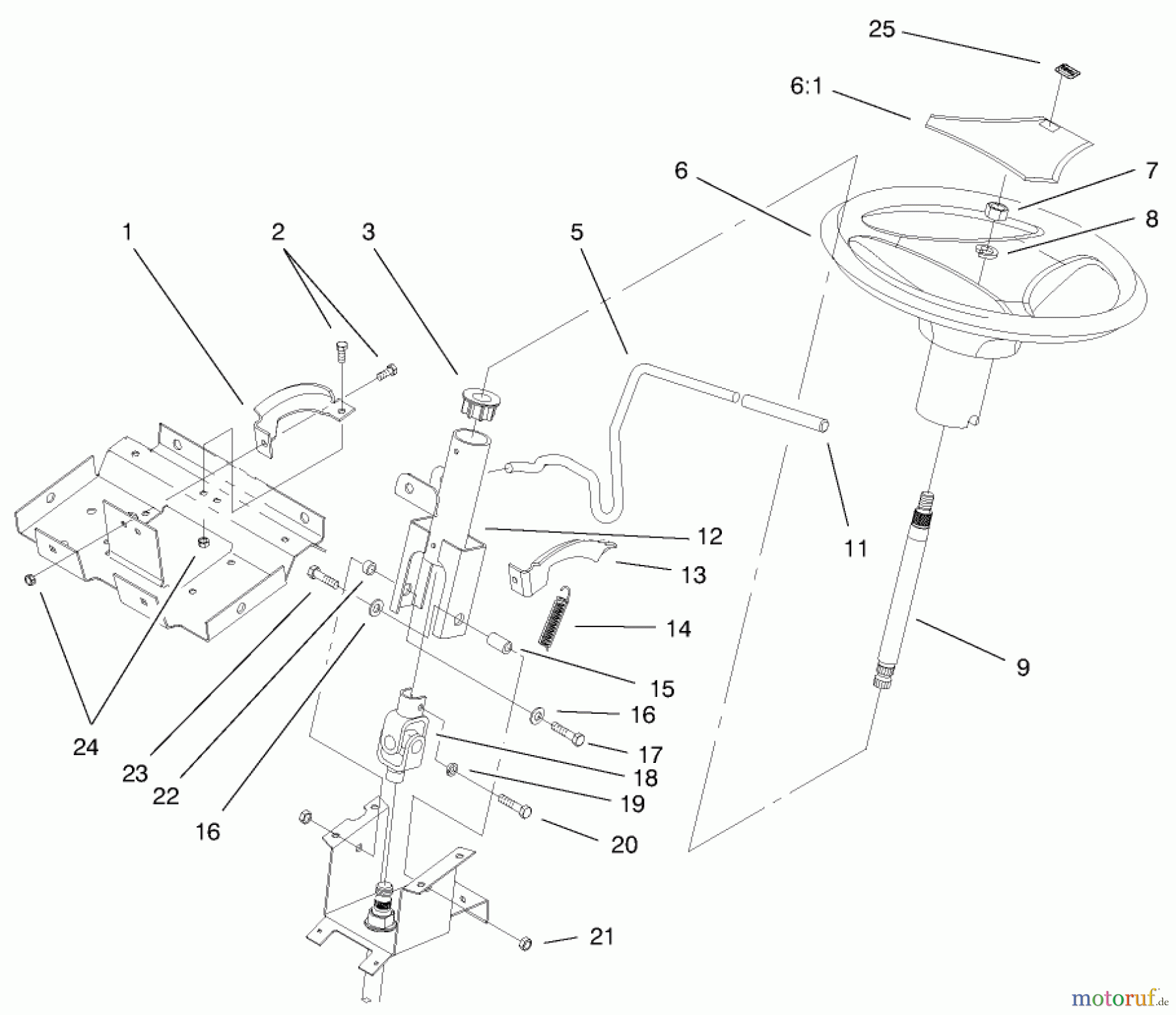 Toro Neu Mowers, Lawn & Garden Tractor Seite 1 72048 (265-H) - Toro 265-H Lawn and Garden Tractor, 1999 (9900001-9999999) STEERING WHEEL & TILT ASSEMBLY