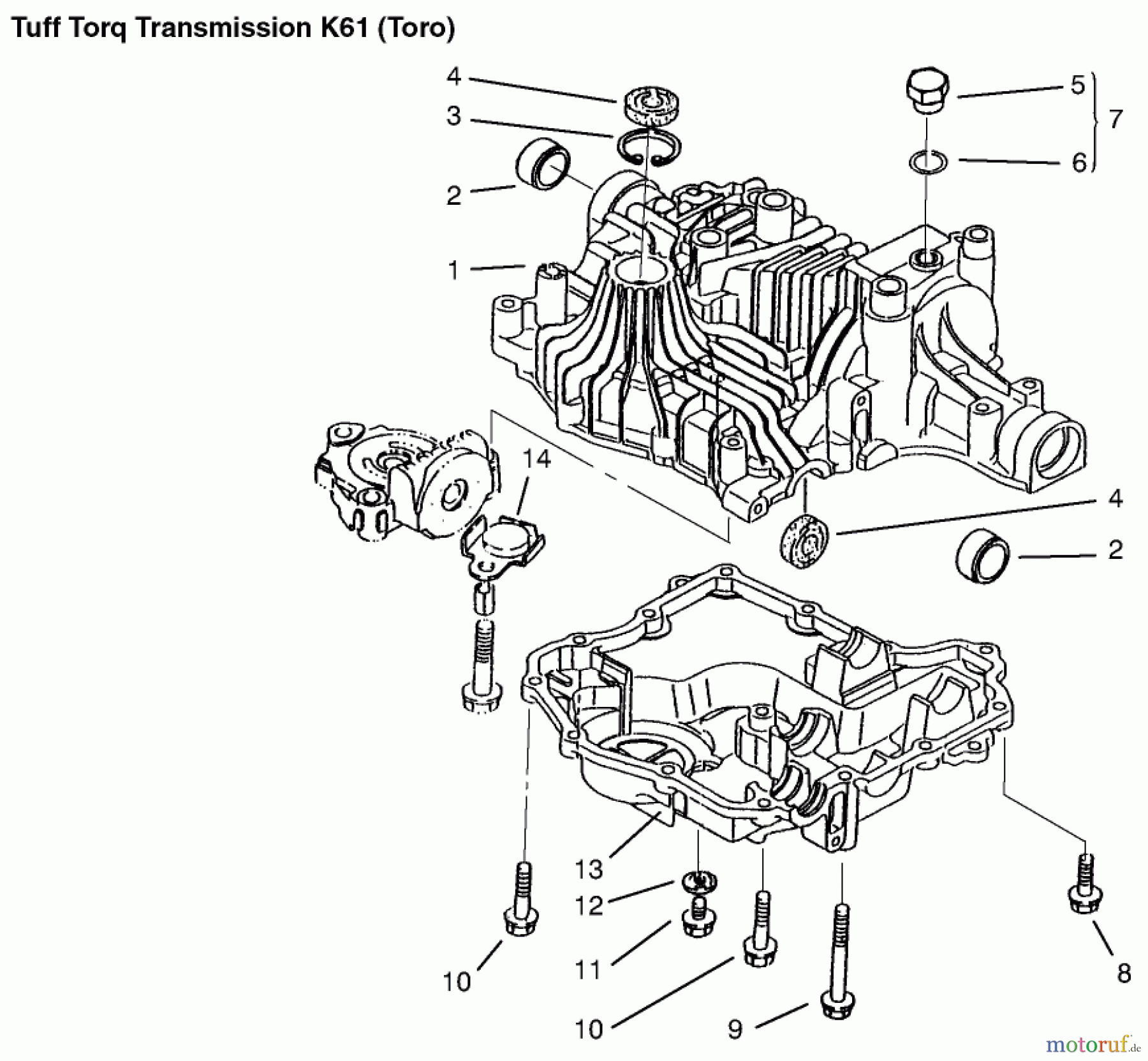 Toro Neu Mowers, Lawn & Garden Tractor Seite 1 72048 (265-H) - Toro 265-H Lawn and Garden Tractor, 1999 (9900001-9999999) TRANSAXLE CASE