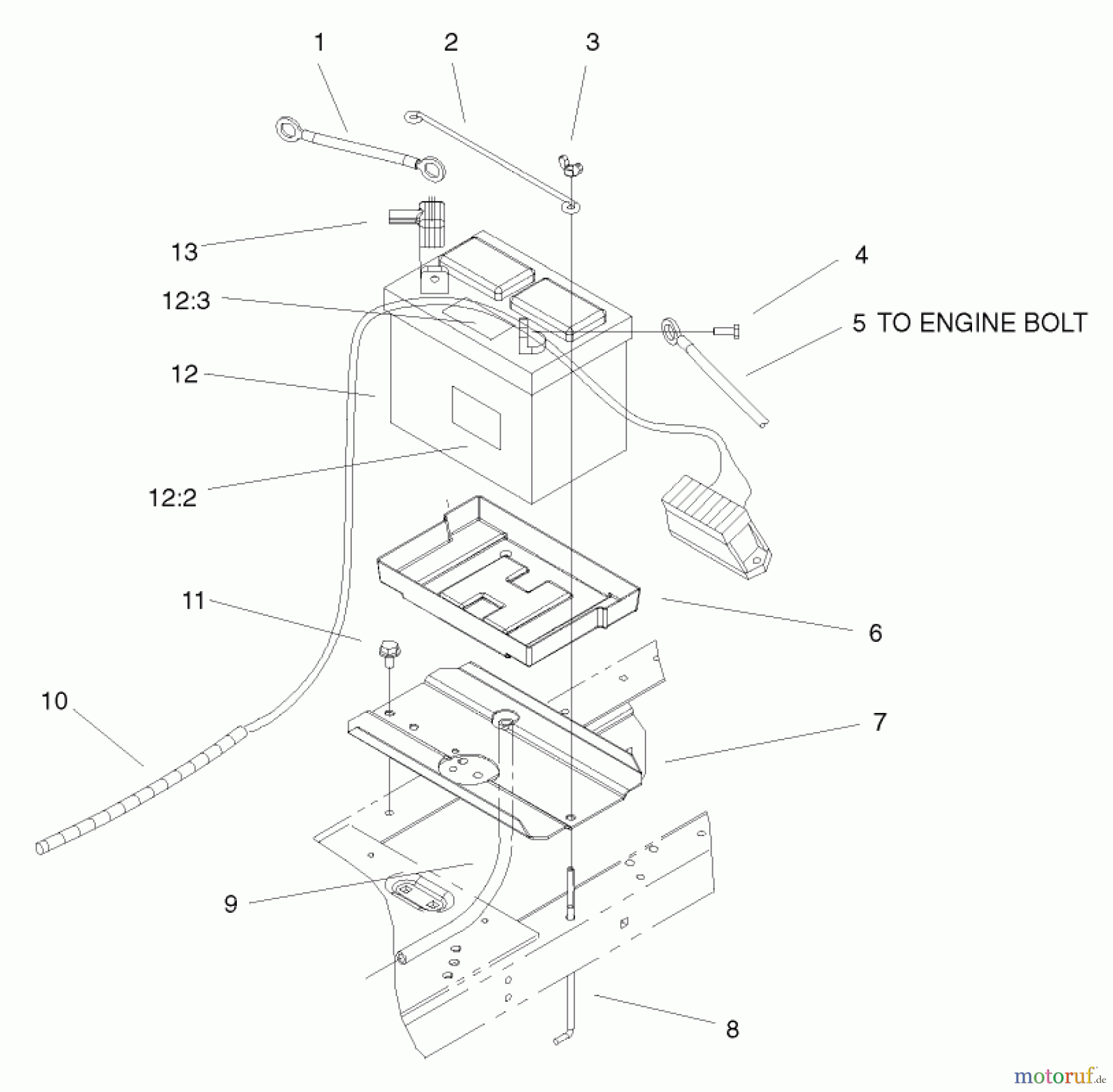 Toro Neu Mowers, Lawn & Garden Tractor Seite 1 72049 (265-6) - Toro 265-6 Lawn and Garden Tractor, 2000 (200000001-200999999) BATTERY ASSEMBLY