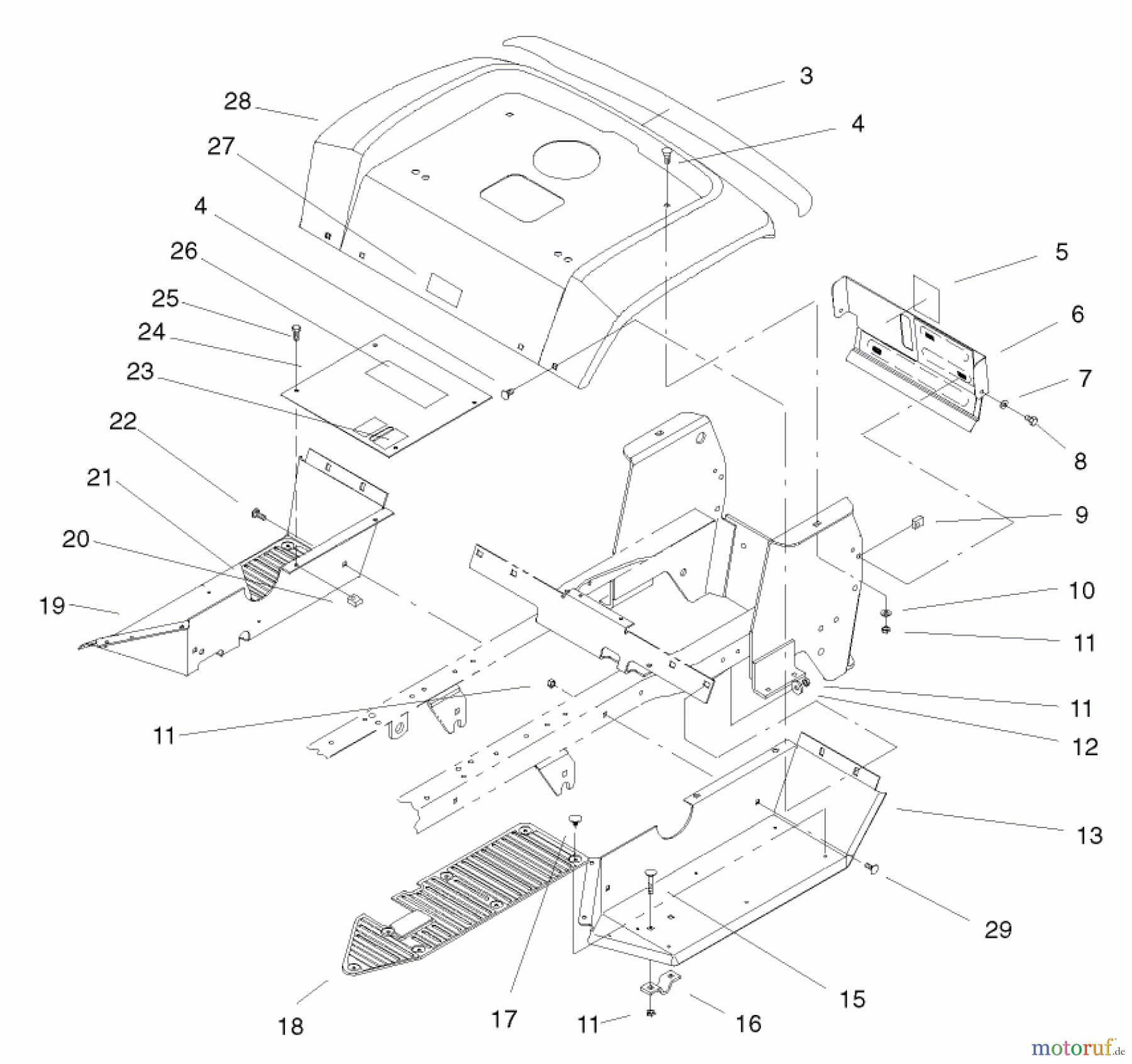 Toro Neu Mowers, Lawn & Garden Tractor Seite 1 72049 (265-6) - Toro 265-6 Lawn and Garden Tractor, 2000 (200000001-200999999) FENDER & FOOTRESTS ASSEMBLY