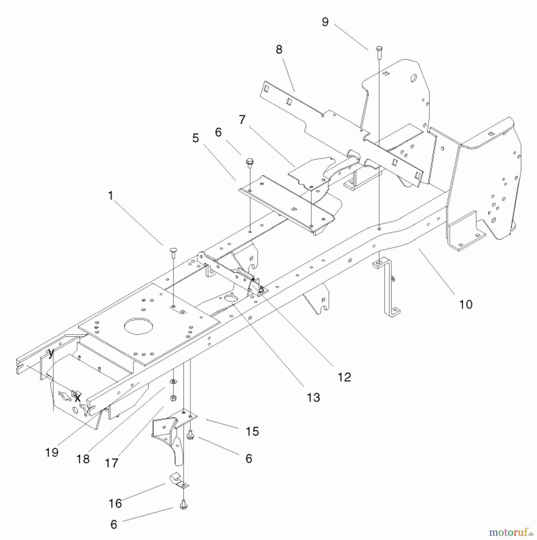 Toro Neu Mowers, Lawn & Garden Tractor Seite 1 72049 (265-6) - Toro 265-6 Lawn and Garden Tractor, 2000 (200000001-200999999) FRAME ASSEMBLY