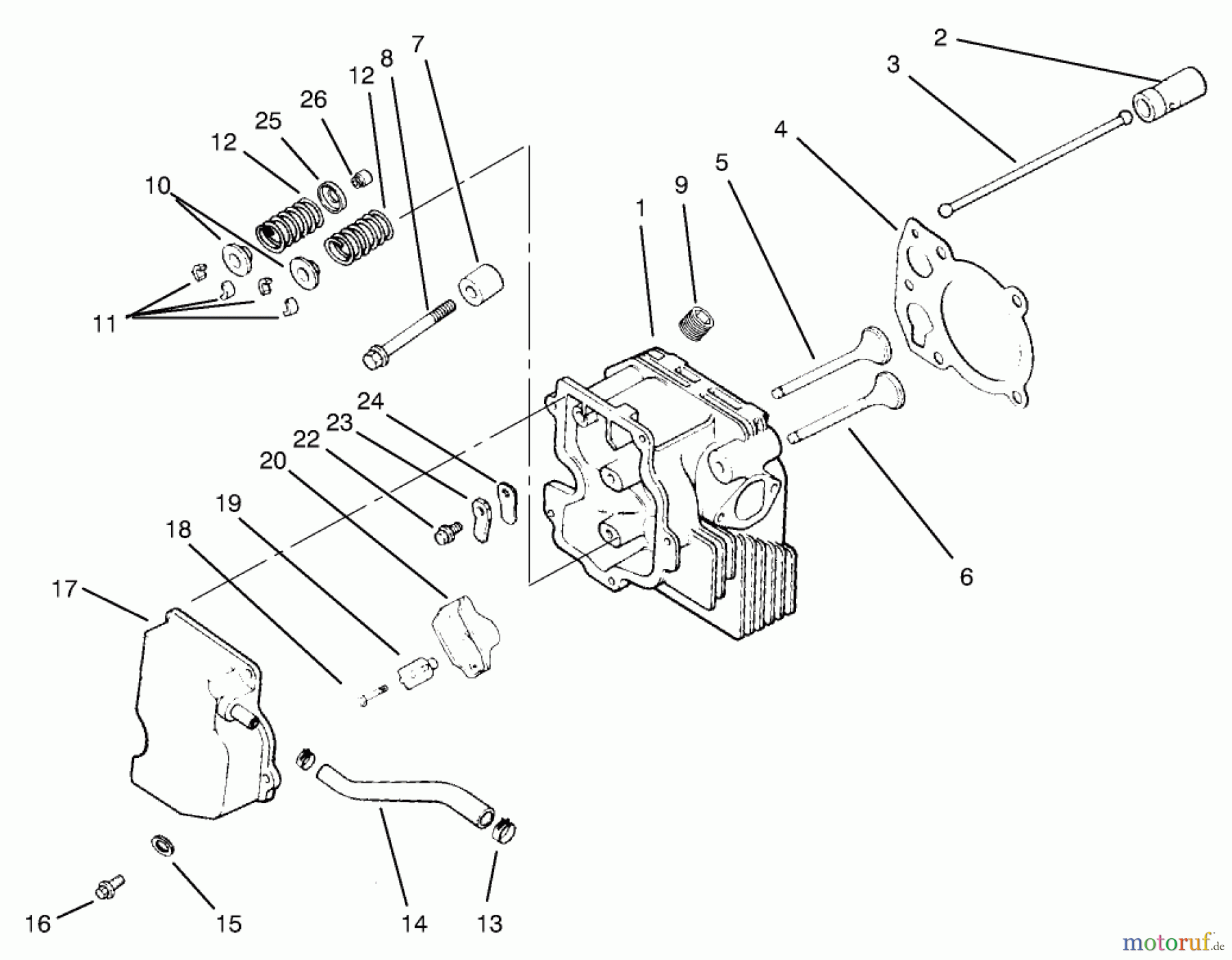 Toro Neu Mowers, Lawn & Garden Tractor Seite 1 72071 (265-H) - Toro 265-H Lawn and Garden Tractor, 2000 (200000001-200999999) CYLINDER HEAD/VALVE/BREATHER #2