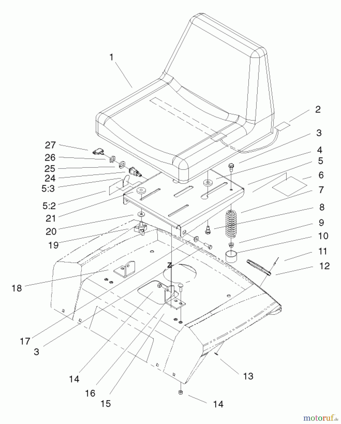 Toro Neu Mowers, Lawn & Garden Tractor Seite 1 72071 (265-H) - Toro 265-H Lawn and Garden Tractor, 2000 (200000001-200999999) SEAT ASSEMBLY