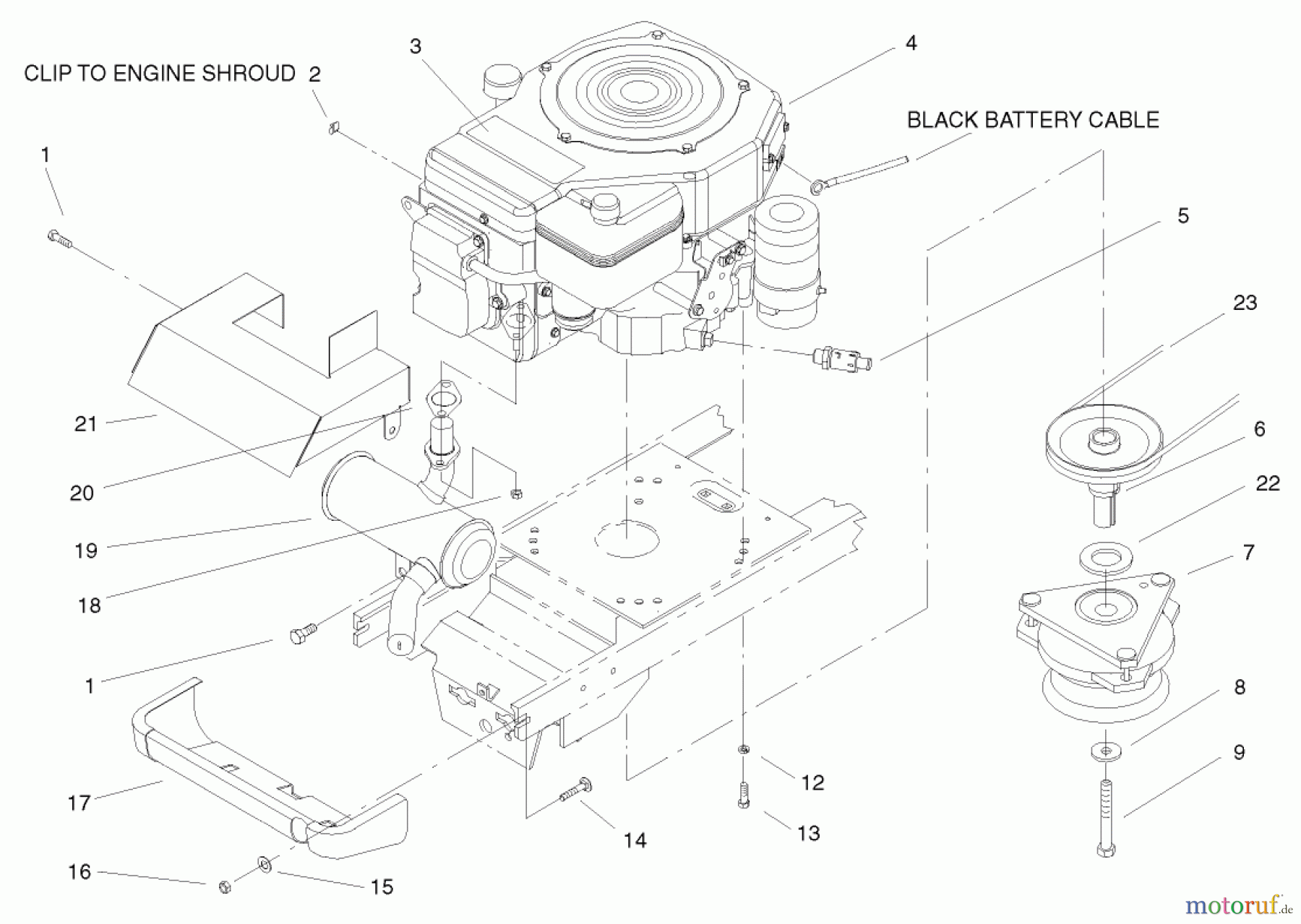 Toro Neu Mowers, Lawn & Garden Tractor Seite 1 72050 (265-H) - Toro 265-H Lawn and Garden Tractor, 2000 (200000001-200999999) SINGLE CYLINDER ENGINE, MUFFLER, & PTO ASSEMBLY