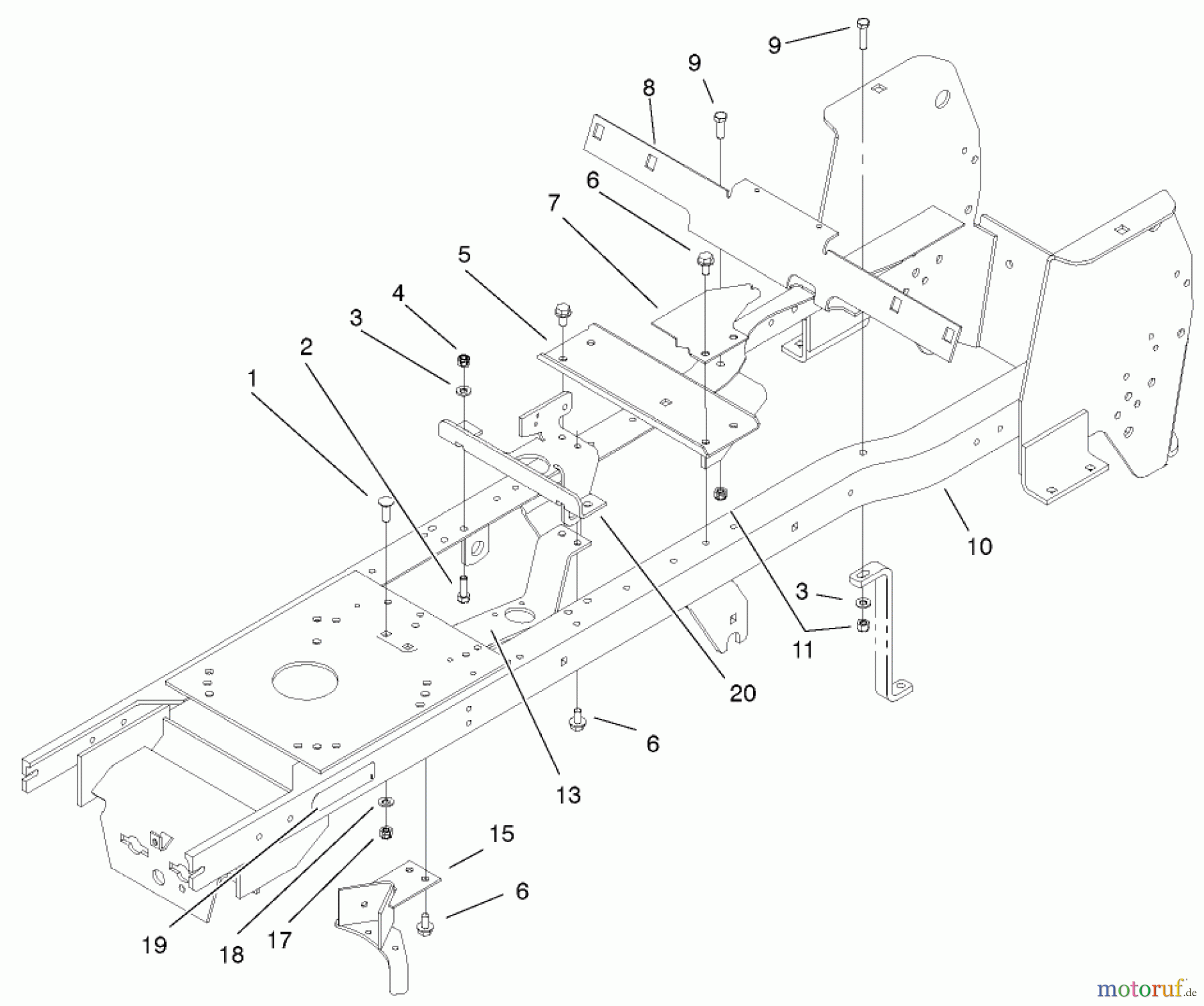 Toro Neu Mowers, Lawn & Garden Tractor Seite 1 72051 (265-H) - Toro 265-H Lawn and Garden Tractor, 2001 (210000001-210999999) FRAME ASSEMBLY