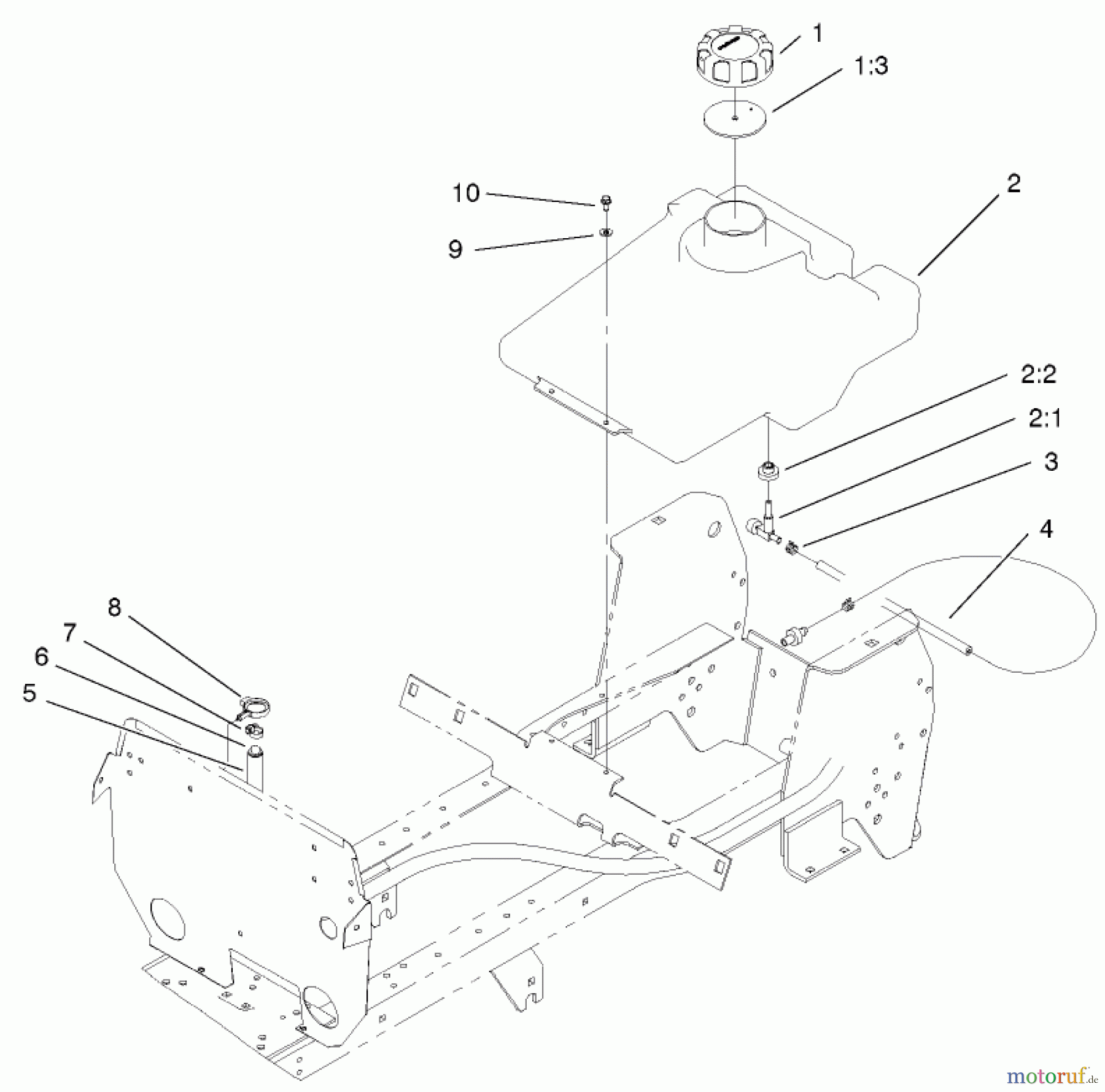 Toro Neu Mowers, Lawn & Garden Tractor Seite 1 72051 (265-H) - Toro 265-H Lawn and Garden Tractor, 2001 (210000001-210999999) FUEL TANK ASSEMBLY