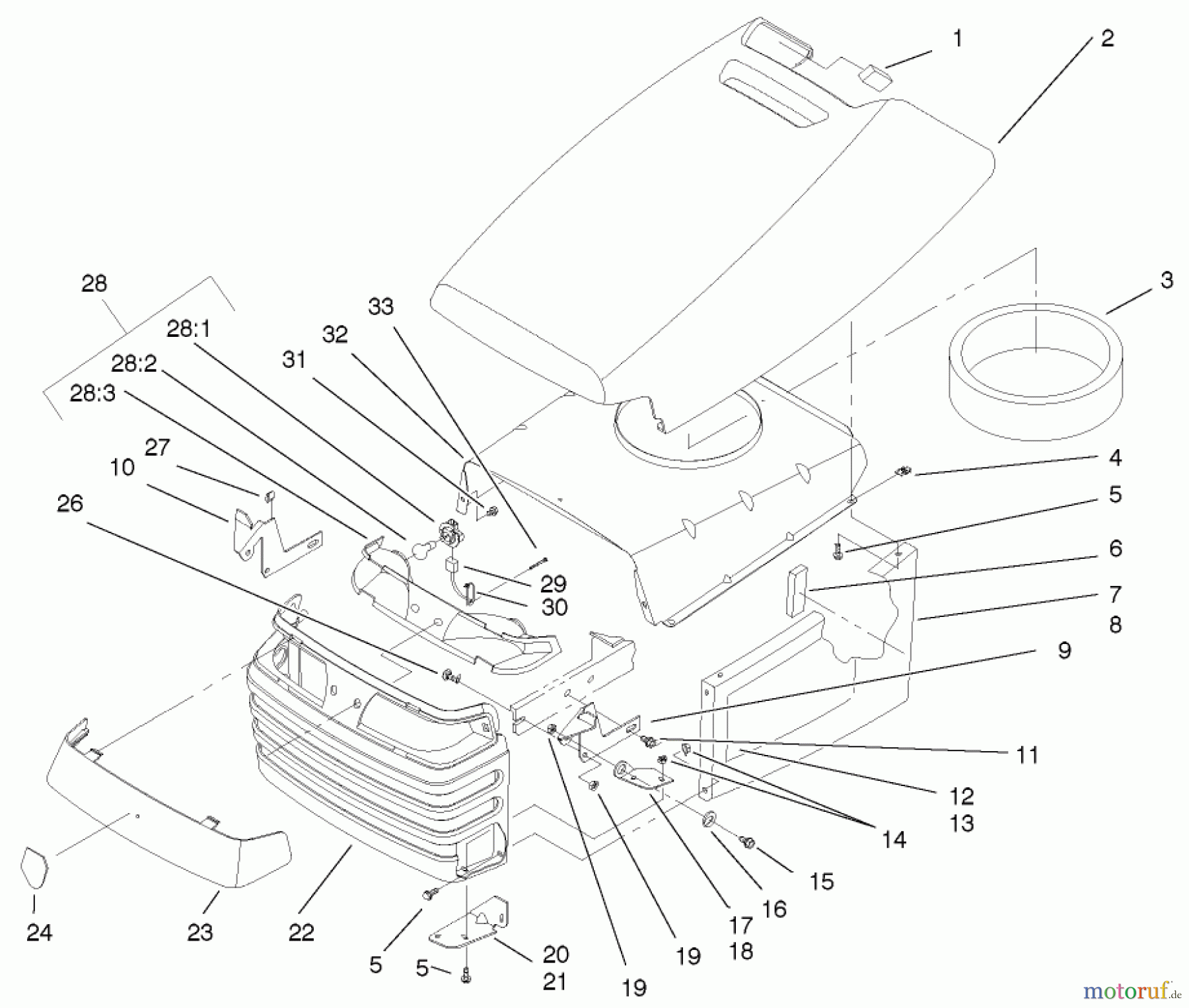  Toro Neu Mowers, Lawn & Garden Tractor Seite 1 72051 (265-H) - Toro 265-H Lawn and Garden Tractor, 2002 (220000001-220999999) HOOD AND GRILL ASSEMBLY