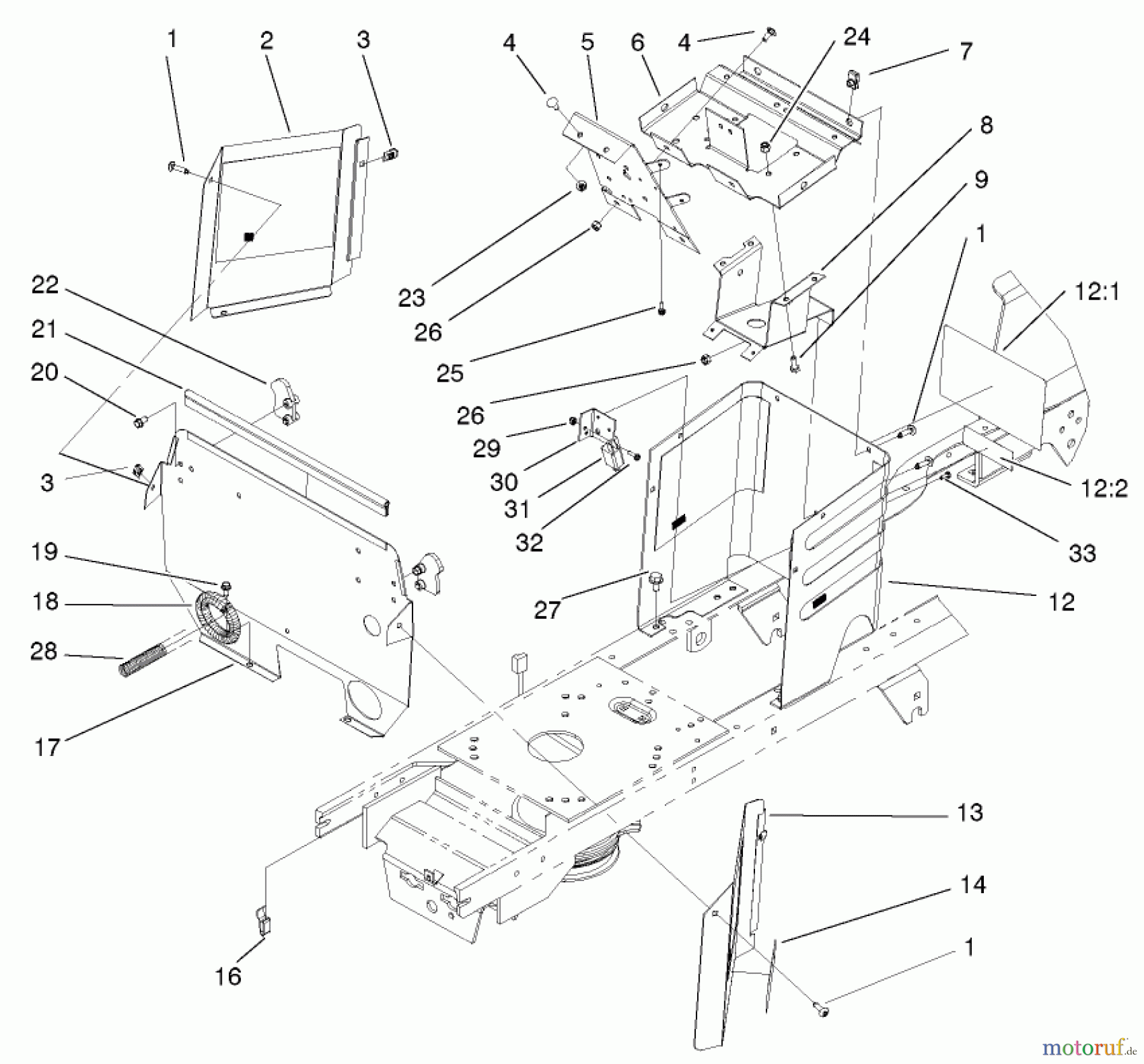 Toro Neu Mowers, Lawn & Garden Tractor Seite 1 72051 (265-H) - Toro 265-H Lawn and Garden Tractor, 2001 (210000001-210999999) HOODSTAND AND FIREWALL ASSEMBLY