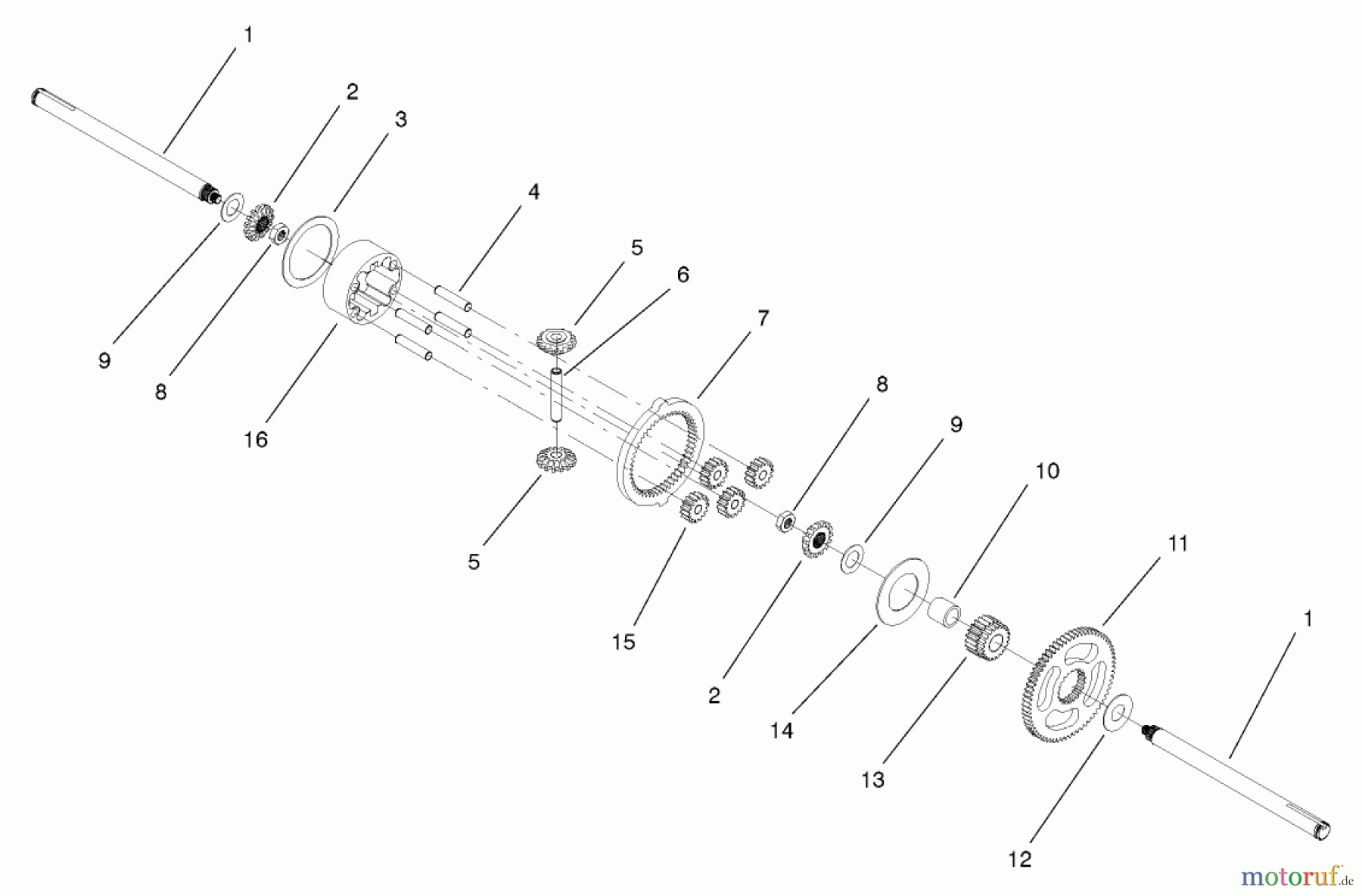 Toro Neu Mowers, Lawn & Garden Tractor Seite 1 72051 (265-H) - Toro 265-H Lawn and Garden Tractor, 2001 (210000001-210999999) HYDROSTATIC TRANSMISSION NO. 104-2465 DIFFERENTIAL GEAR ASSEMBLY