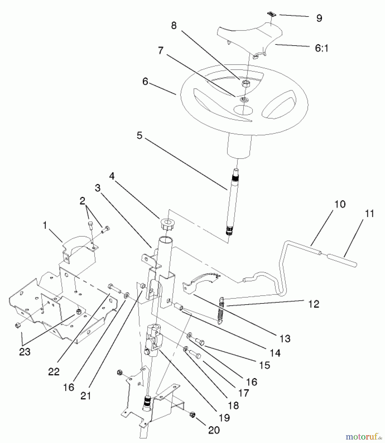 Toro Neu Mowers, Lawn & Garden Tractor Seite 1 72051 (265-H) - Toro 265-H Lawn and Garden Tractor, 2001 (210000001-210999999) STEERING WHEEL AND TILT ASSEMBLY