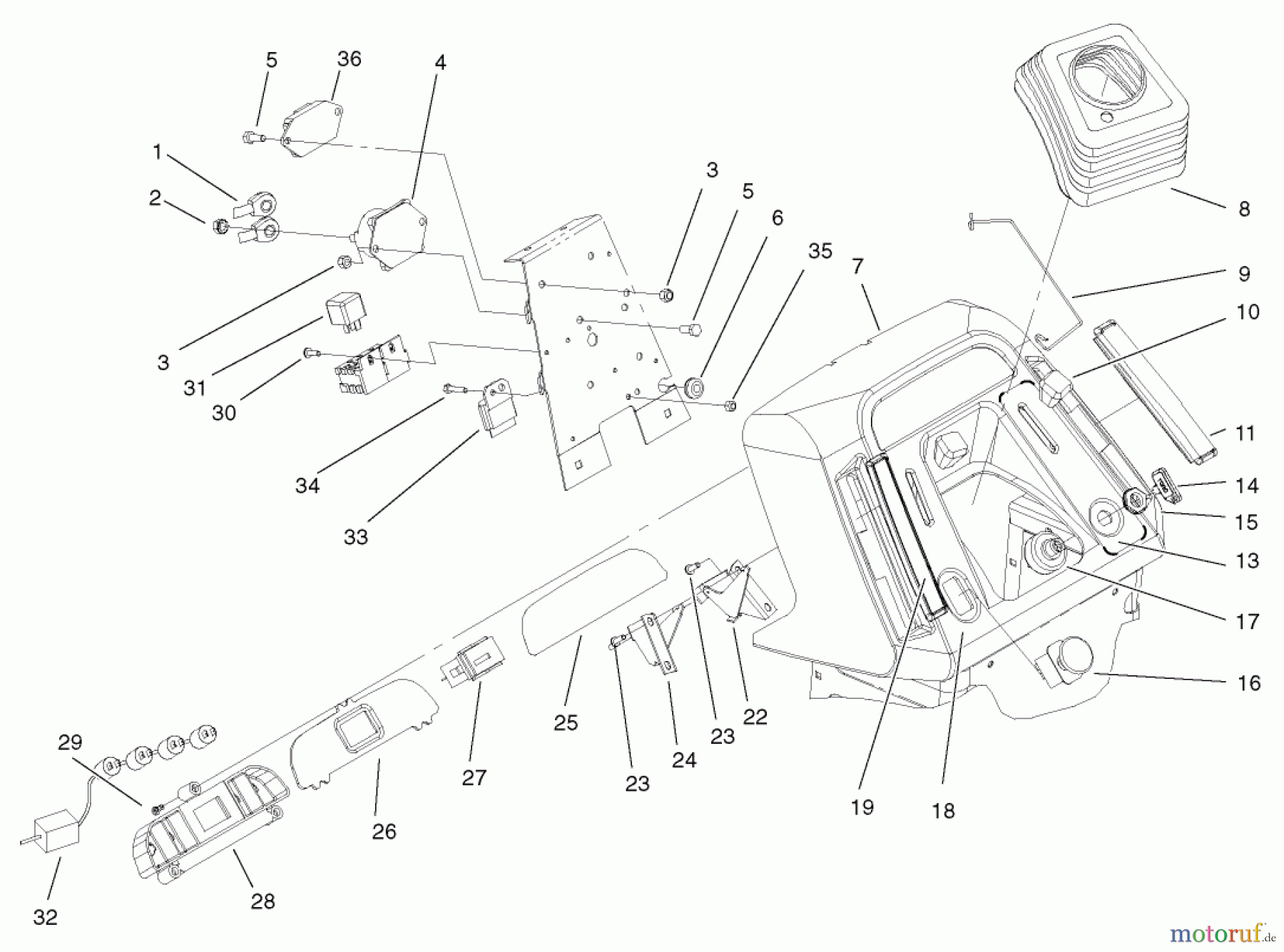 Toro Neu Mowers, Lawn & Garden Tractor Seite 1 72072 (266-HE) - Toro 266-HE Lawn and Garden Tractor, 2002 (220000001-220999999) DASH ASSEMBLY