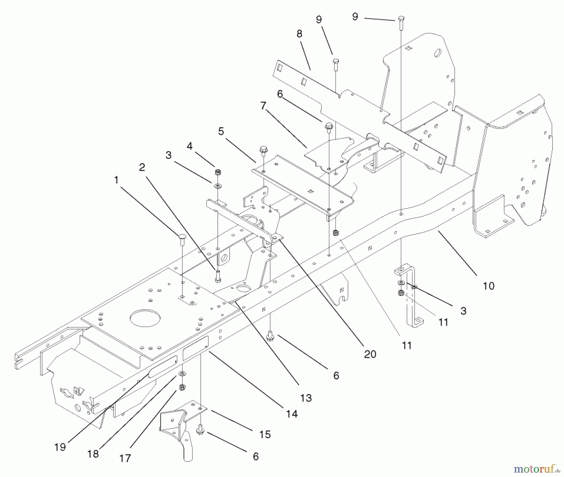 Toro Neu Mowers, Lawn & Garden Tractor Seite 1 72072 (266-HE) - Toro 266-HE Lawn and Garden Tractor, 2002 (220000001-220999999) FRAME ASSEMBLY