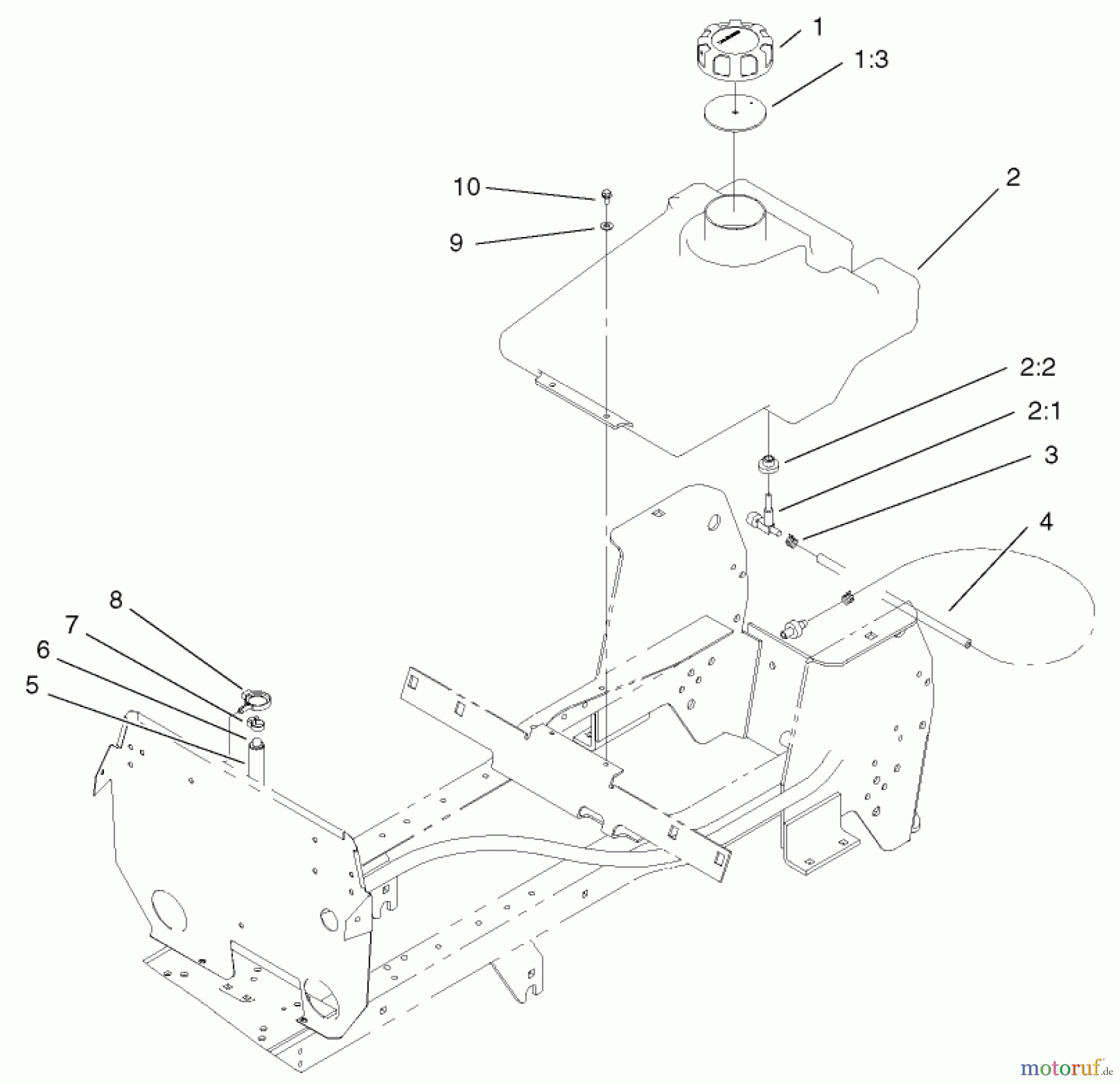 Toro Neu Mowers, Lawn & Garden Tractor Seite 1 72072 (266-HE) - Toro 266-HE Lawn and Garden Tractor, 2002 (220000001-220999999) FUEL TANK ASSEMBLY