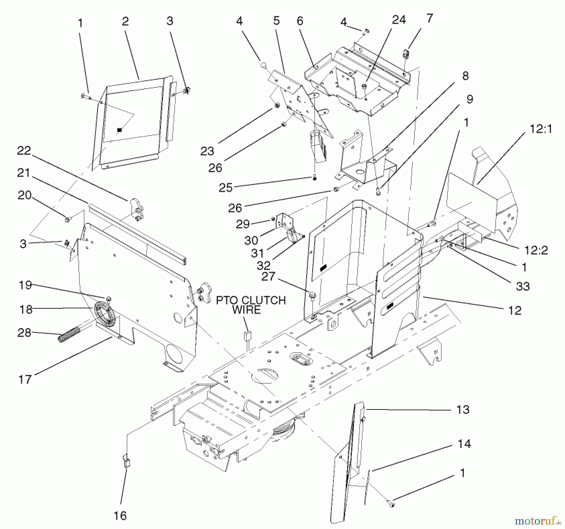 Toro Neu Mowers, Lawn & Garden Tractor Seite 1 72072 (266-HE) - Toro 266-HE Lawn and Garden Tractor, 2002 (220000001-220999999) HOODSTAND AND FIREWALL ASSEMBLY