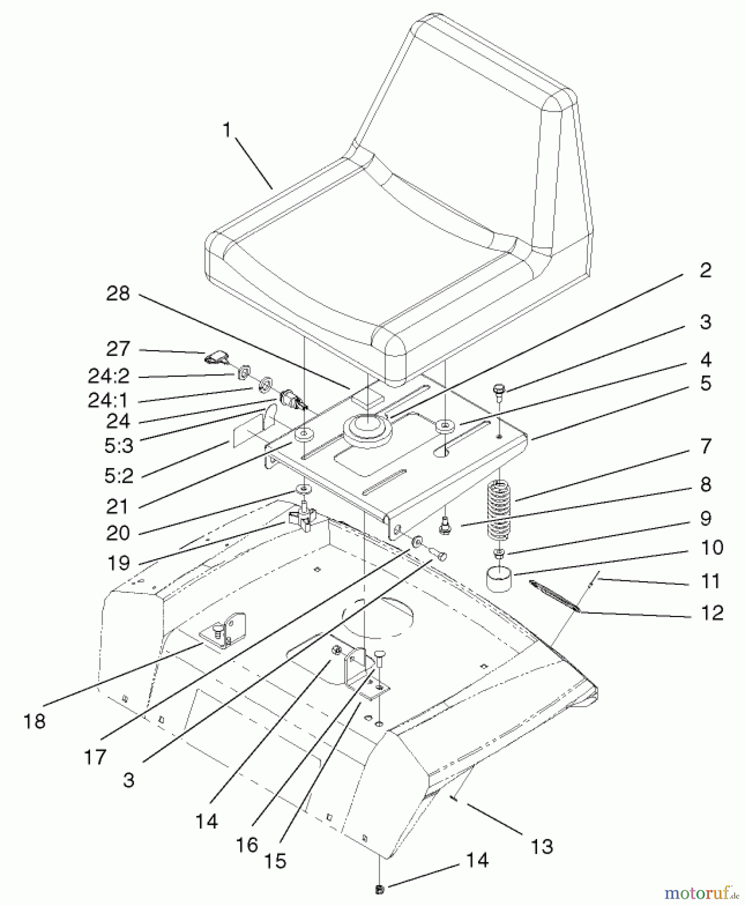 Toro Neu Mowers, Lawn & Garden Tractor Seite 1 72072 (266-HE) - Toro 266-HE Lawn and Garden Tractor, 2002 (220000001-220999999) SEAT ASSEMBLY