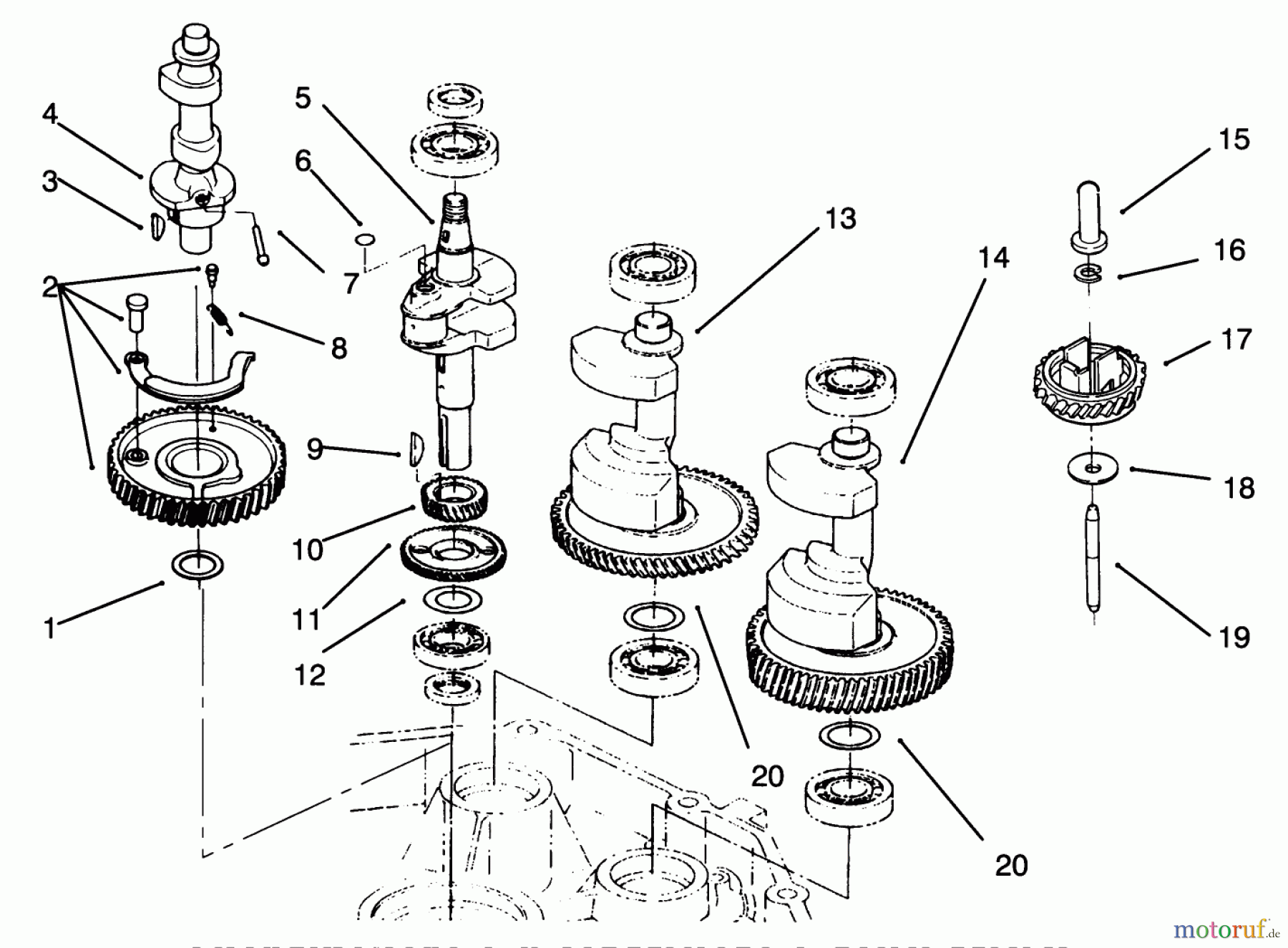 Toro Neu Mowers, Lawn & Garden Tractor Seite 1 72060 (244-5) - Toro 244-5 Yard Tractor, 1993 (3900001-3999999) CRANKSHAFT & CAMSHAFT ASSEMBLY