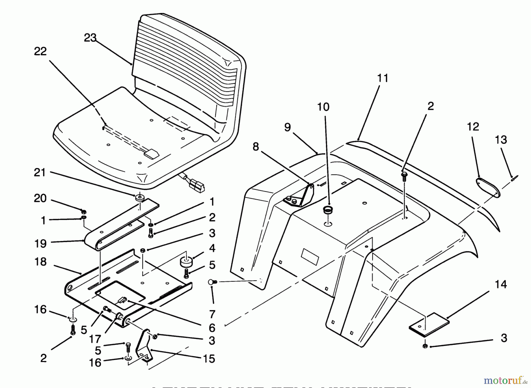 Toro Neu Mowers, Lawn & Garden Tractor Seite 1 72060 (244-5) - Toro 244-5 Yard Tractor, 1993 (3900001-3999999) FENDER AND SEAT ASSEMBLY