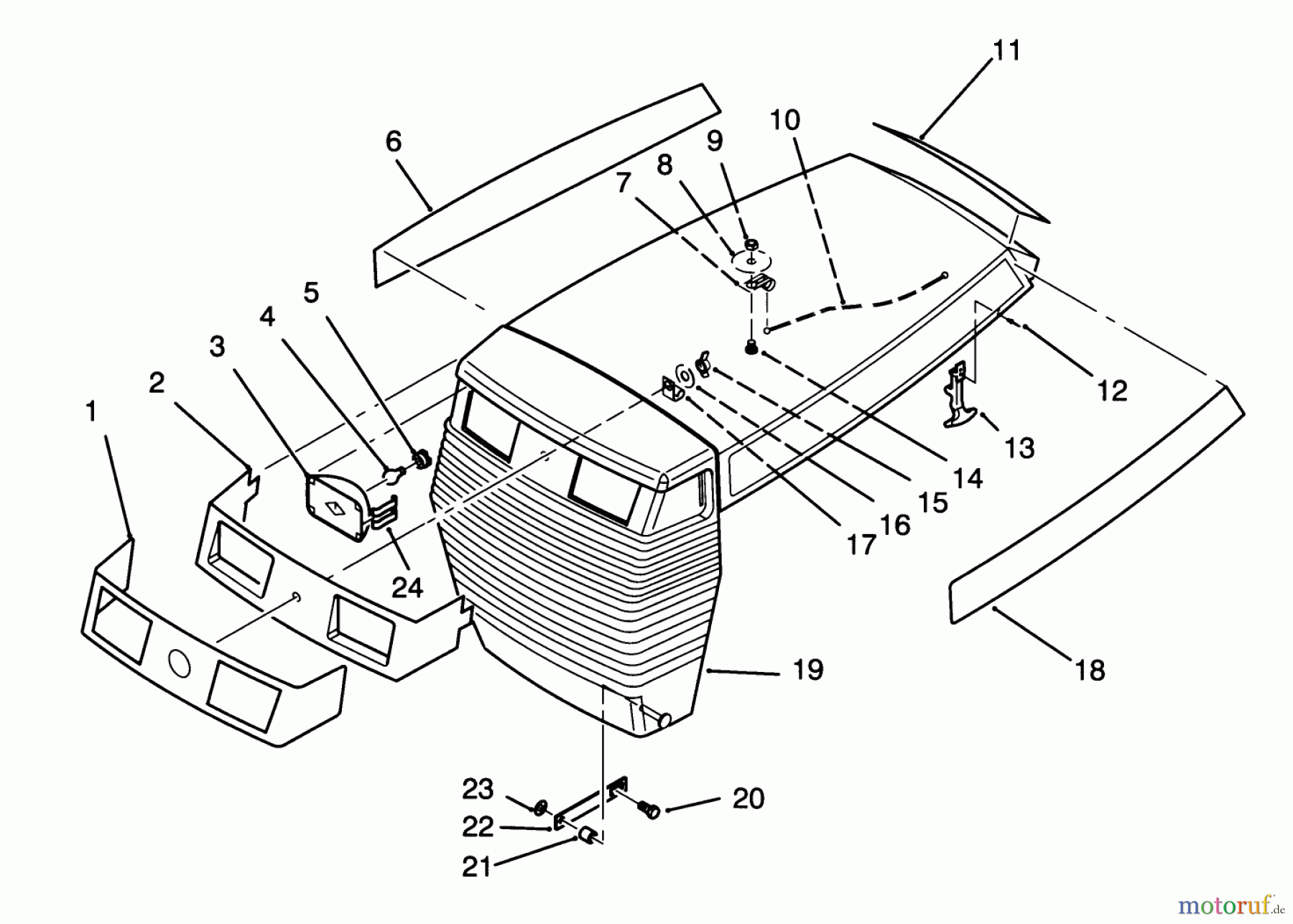 Toro Neu Mowers, Lawn & Garden Tractor Seite 1 72060 (244-5) - Toro 244-5 Yard Tractor, 1993 (3900001-3999999) HOOD ASSEMBLY