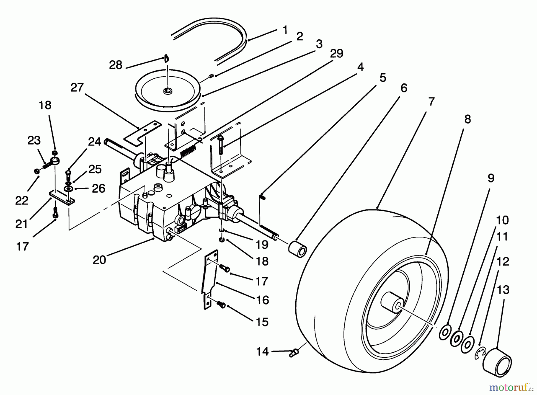 Toro Neu Mowers, Lawn & Garden Tractor Seite 1 72060 (244-5) - Toro 244-5 Yard Tractor, 1993 (3900001-3999999) REAR WHEEL AND TRANSMISSION ASSEMBLY