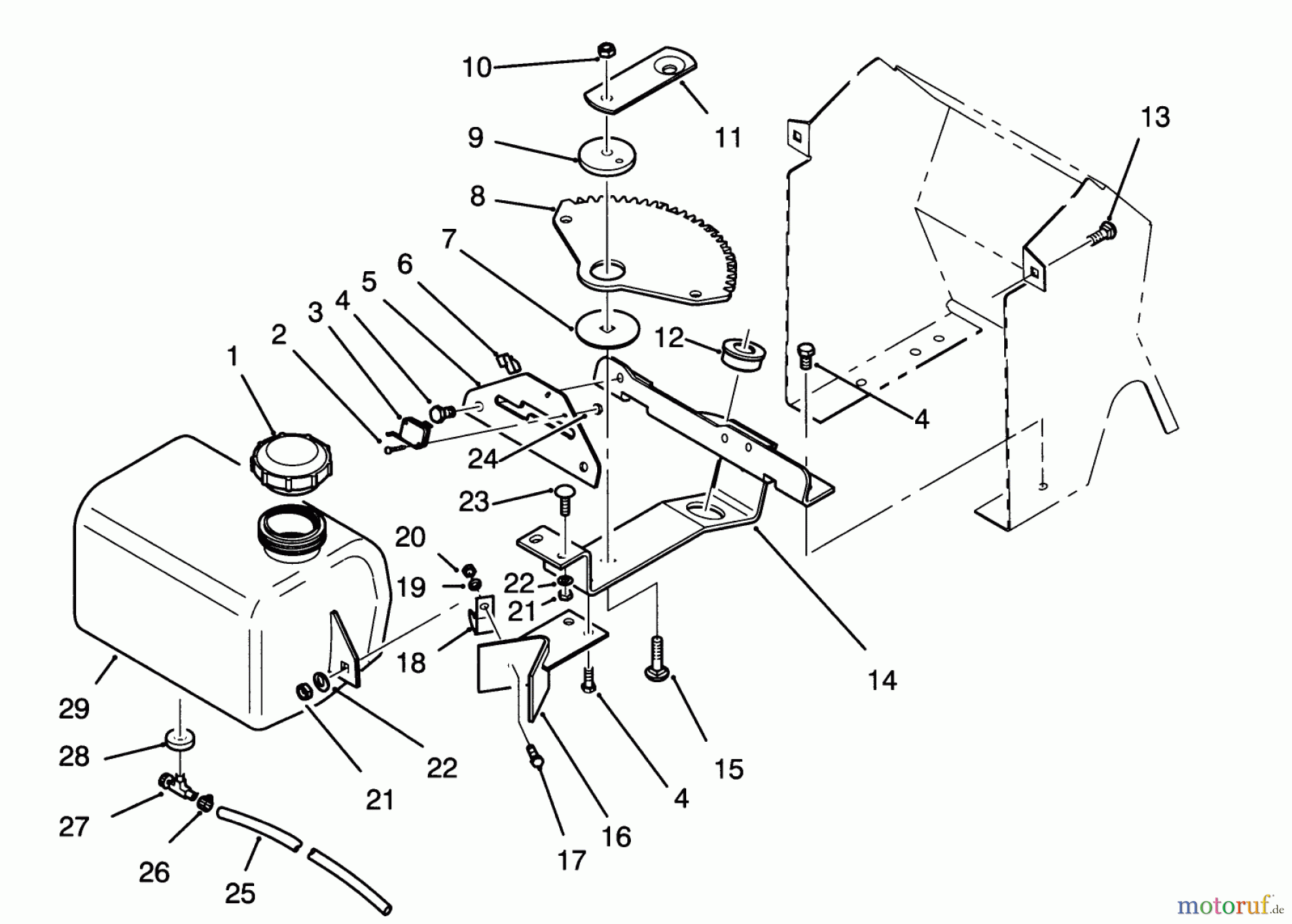  Toro Neu Mowers, Lawn & Garden Tractor Seite 1 72081 (246-H) - Toro 246-H Yard Tractor, 1993 (3900001-3999999) FUEL TANK AND STEERING BRACKET ASSEMBLY