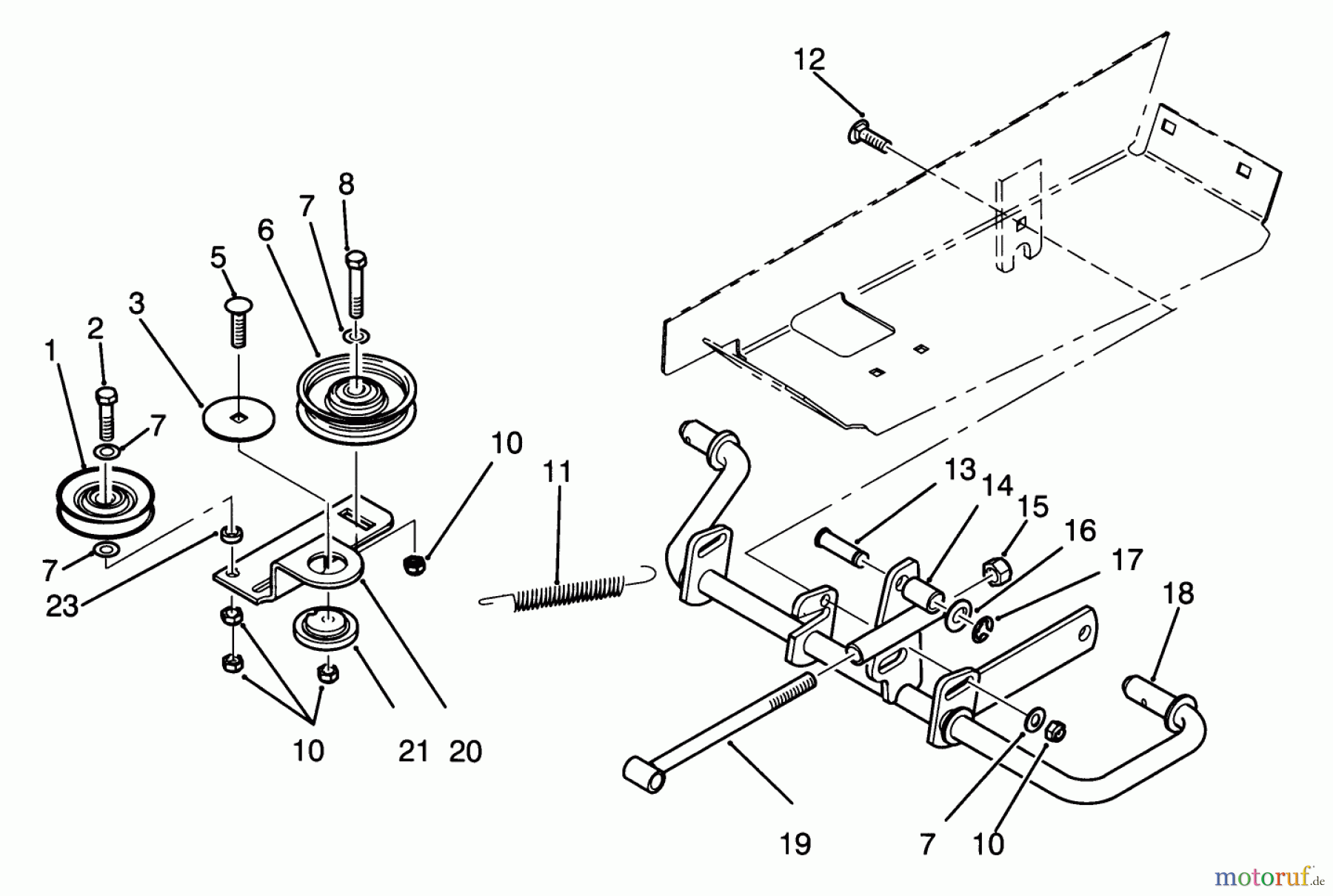Toro Neu Mowers, Lawn & Garden Tractor Seite 1 72081 (246-H) - Toro 246-H Yard Tractor, 1993 (3900001-3999999) IDLER AND PEDAL SHAFT ASSEMBLY