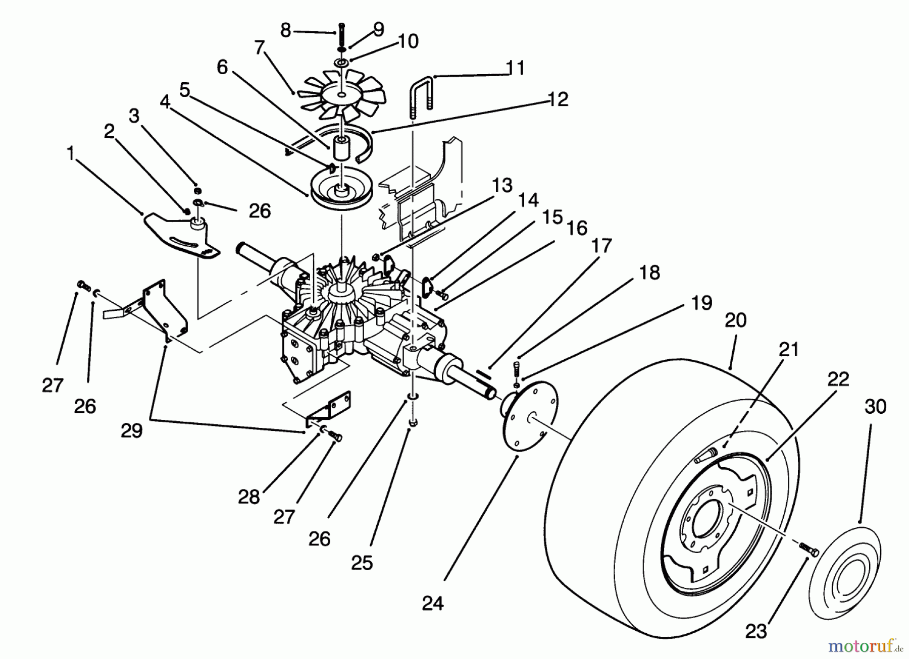 Toro Neu Mowers, Lawn & Garden Tractor Seite 1 72081 (246-H) - Toro 246-H Yard Tractor, 1993 (3900001-3999999) REAR WHEEL AND TRANSMISSION ASSEMBLY