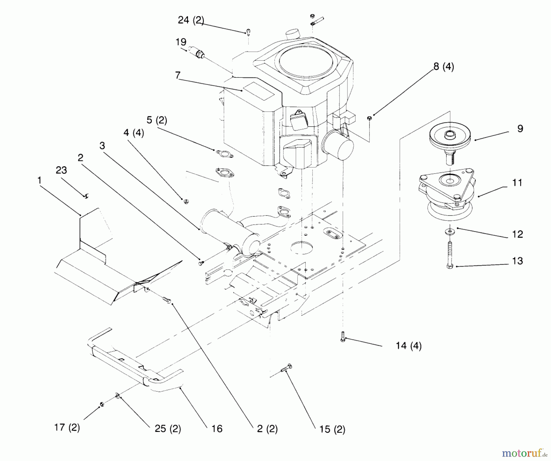 Toro Neu Mowers, Lawn & Garden Tractor Seite 1 72084 (266-H) - Toro 266-H Yard Tractor, 1996 (6900001-6999999) TWIN CYLINDER ENGINE, MUFFLER, AND P.T.O.
