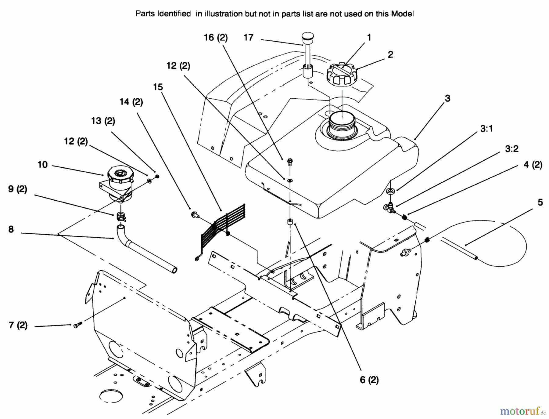  Toro Neu Mowers, Lawn & Garden Tractor Seite 1 72085 (267-H) - Toro 267-H Lawn and Garden Tractor, 1996 (6900001-6999999) FUEL TANK AND HYDRO RESERVOIR