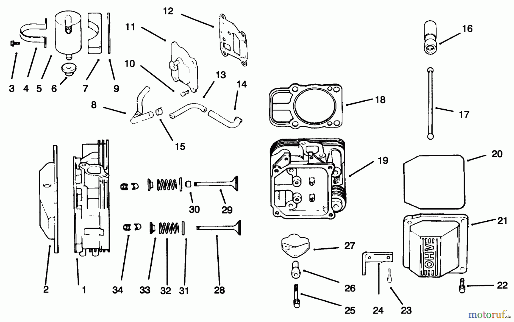 Toro Neu Mowers, Lawn & Garden Tractor Seite 1 72085 (267-H) - Toro 267-H Lawn and Garden Tractor, 1996 (6900001-6999999) HEAD/VALVE/BREATHER