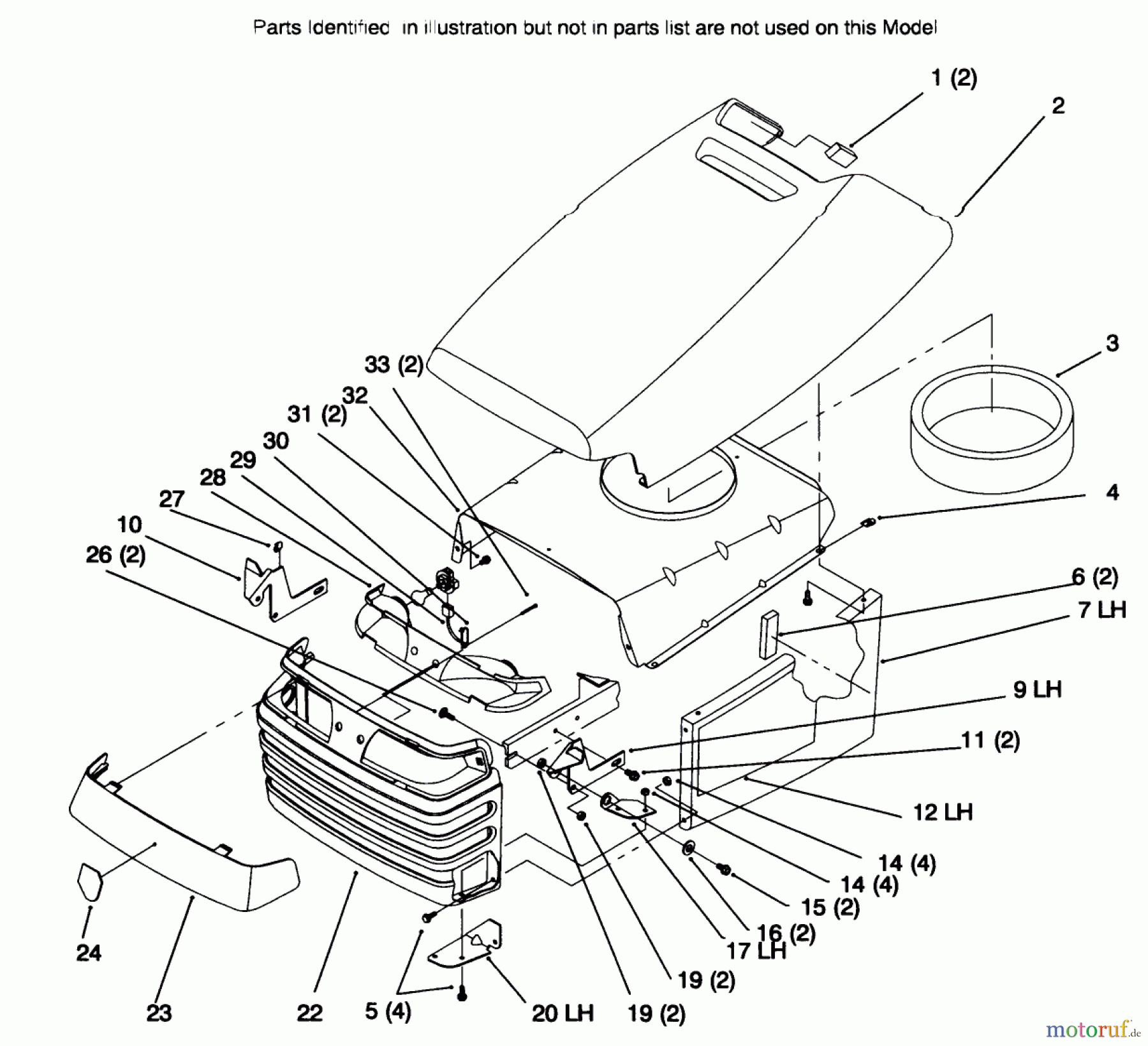  Toro Neu Mowers, Lawn & Garden Tractor Seite 1 72085 (267-H) - Toro 267-H Lawn and Garden Tractor, 1996 (6900001-6999999) HOOD AND GRILL