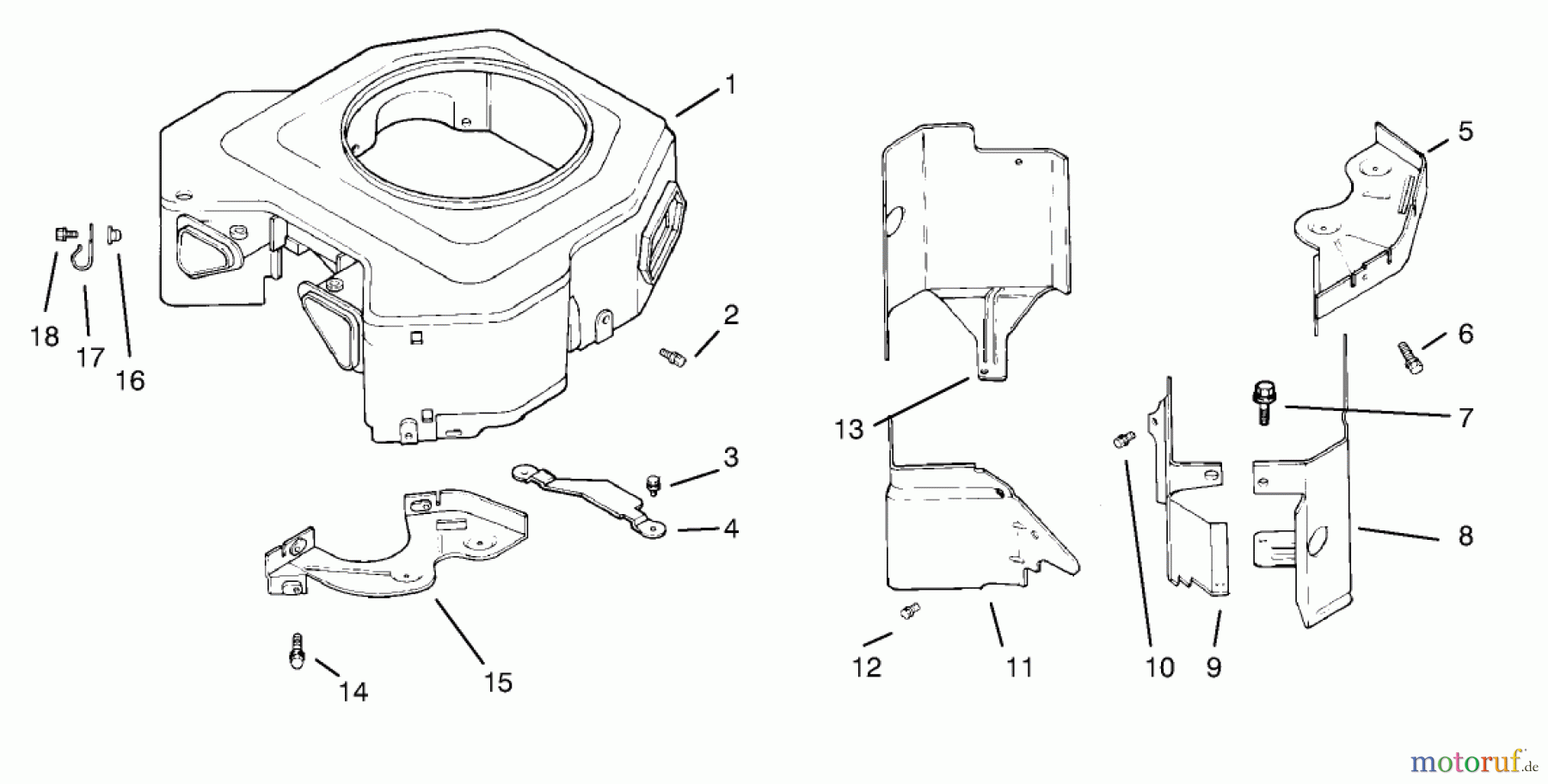 Toro Neu Mowers, Lawn & Garden Tractor Seite 1 72104 (267-H) - Toro 267-H Lawn and Garden Tractor, 1997 (7900001-7999999) BLOWER HOUSING & BAFFLES