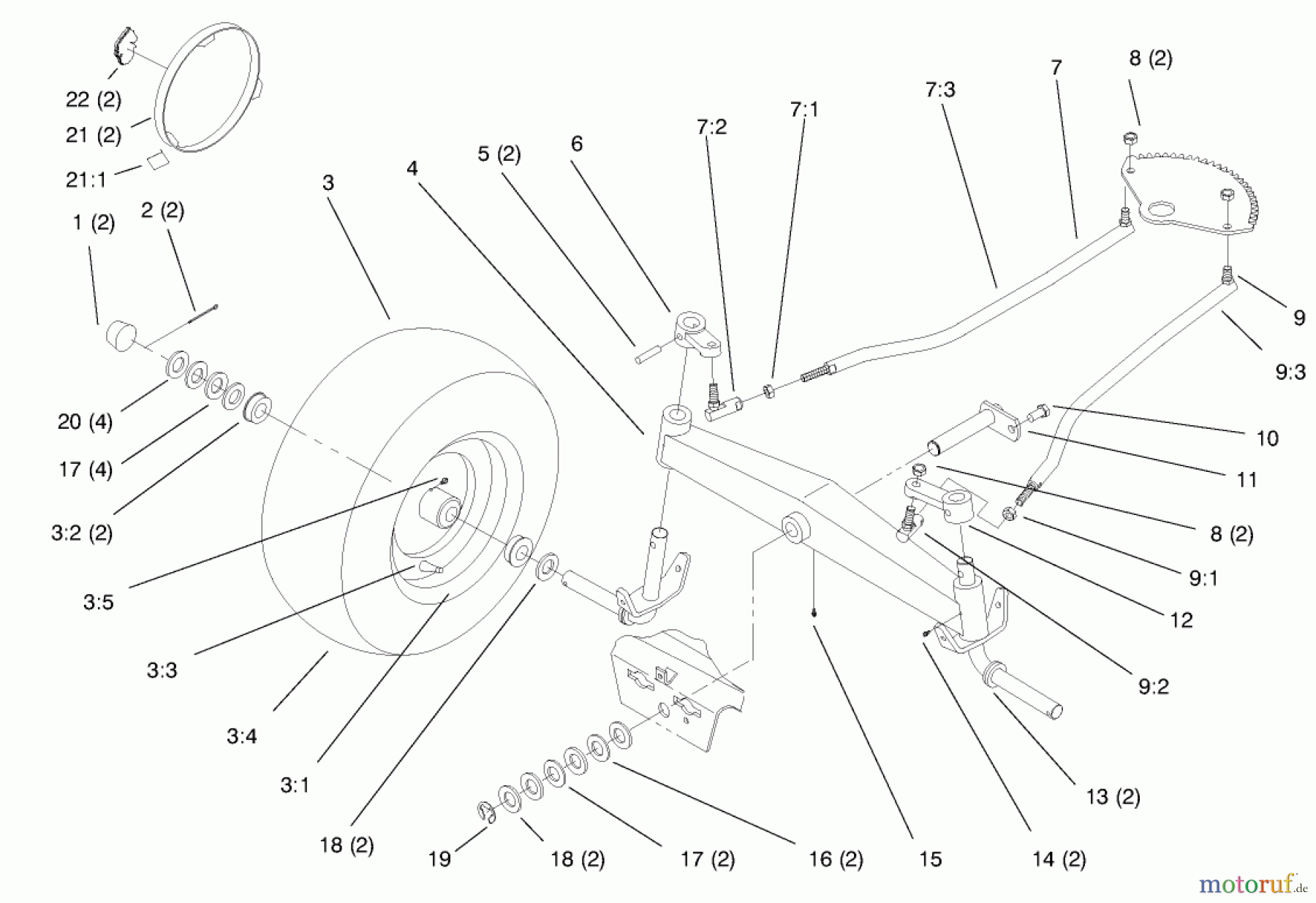  Toro Neu Mowers, Lawn & Garden Tractor Seite 1 72104 (267-H) - Toro 267-H Lawn and Garden Tractor, 1997 (7900001-7999999) FRONT AXLE