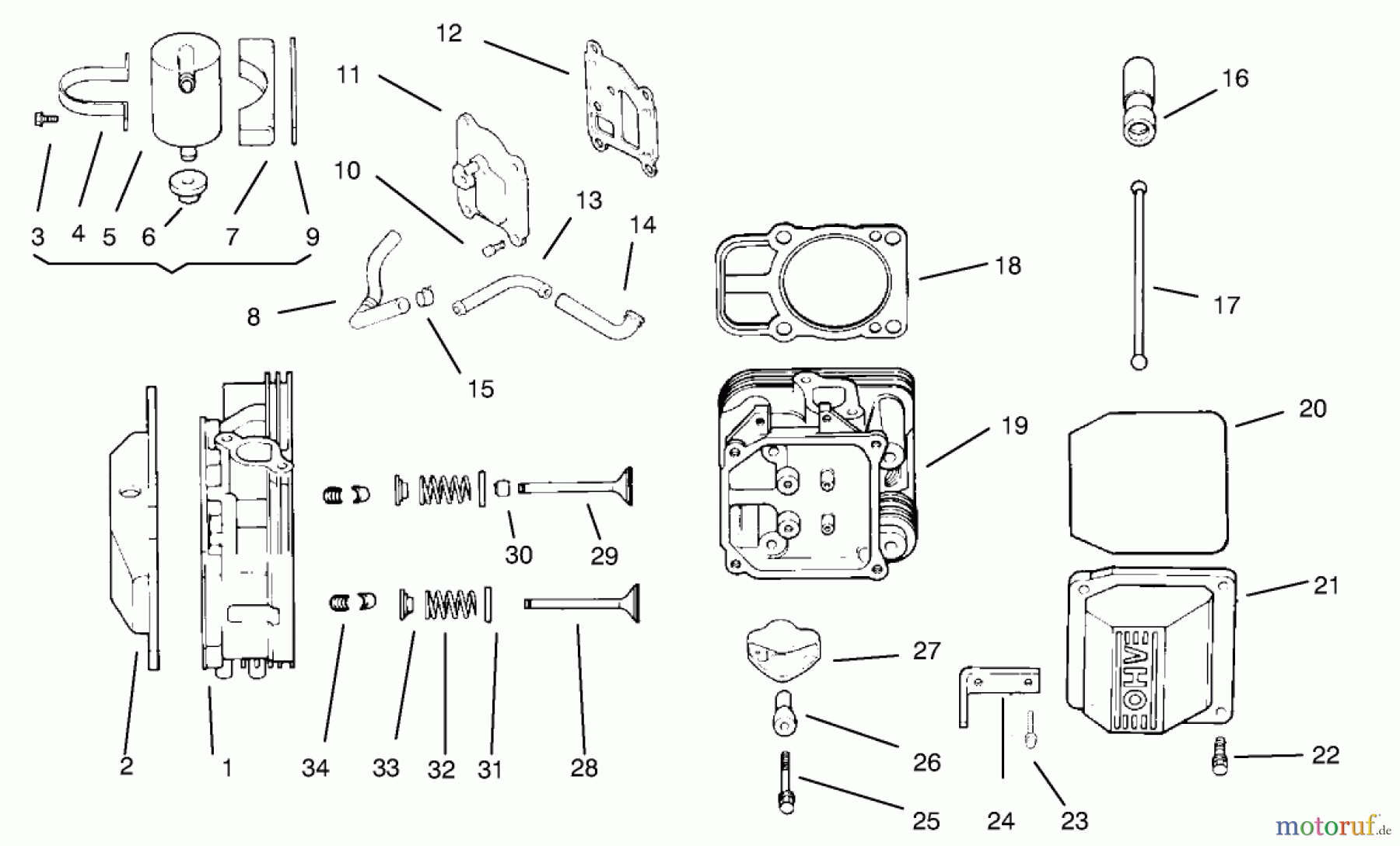 Toro Neu Mowers, Lawn & Garden Tractor Seite 1 72104 (267-H) - Toro 267-H Lawn and Garden Tractor, 1997 (7900001-7999999) HEAD/VALVE/BREATHER