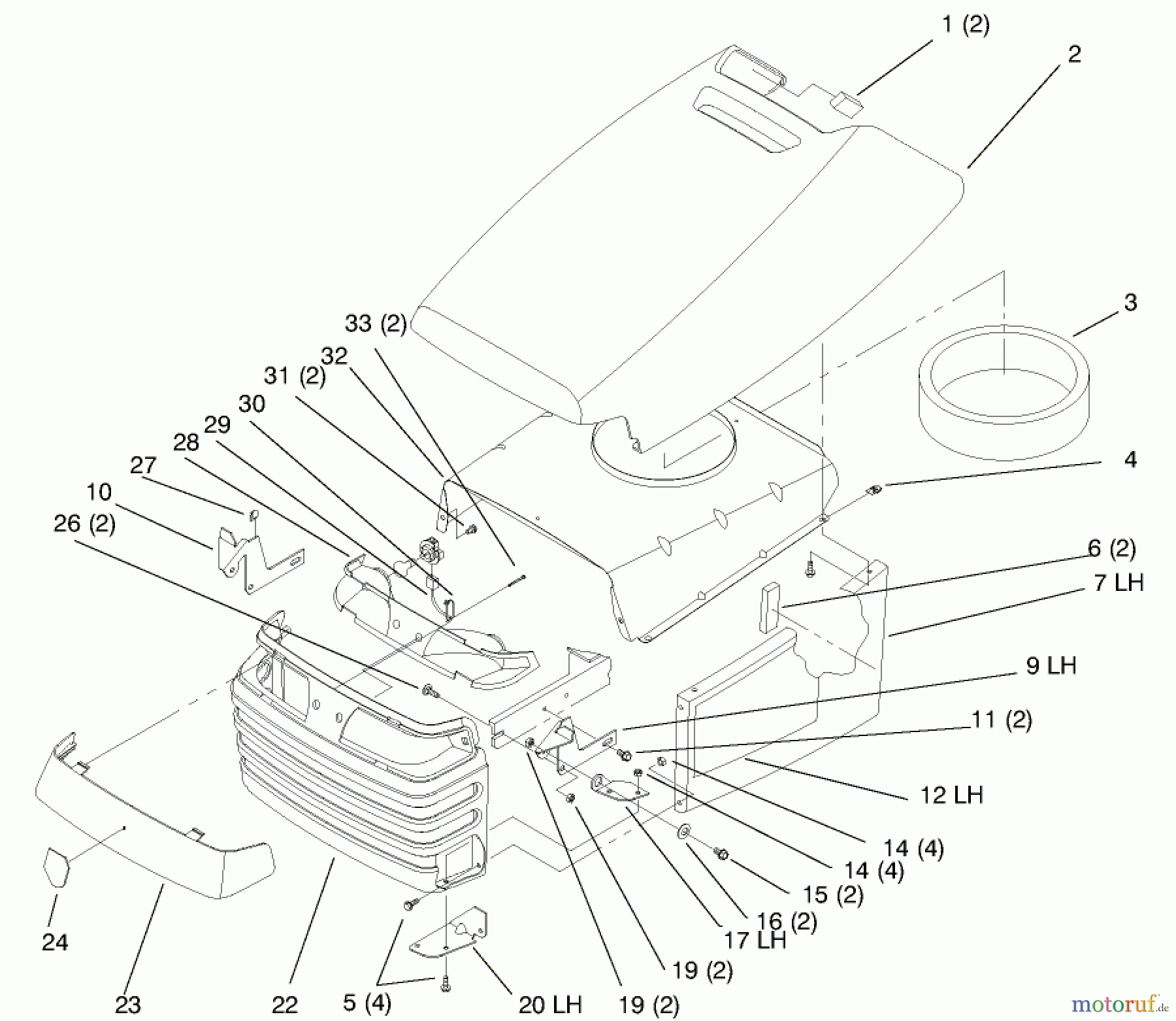 Toro Neu Mowers, Lawn & Garden Tractor Seite 1 72104 (267-H) - Toro 267-H Lawn and Garden Tractor, 1997 (7900001-7999999) HOOD AND GRILL