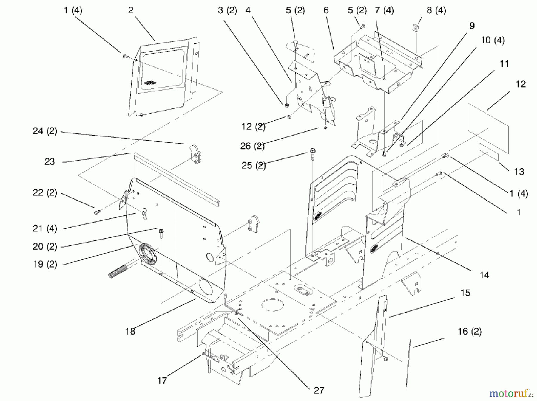 Toro Neu Mowers, Lawn & Garden Tractor Seite 1 72085 (267-H) - Toro 267-H Lawn and Garden Tractor, 1997 (7900001-7999999) HOODSTAND AND FIREWALL