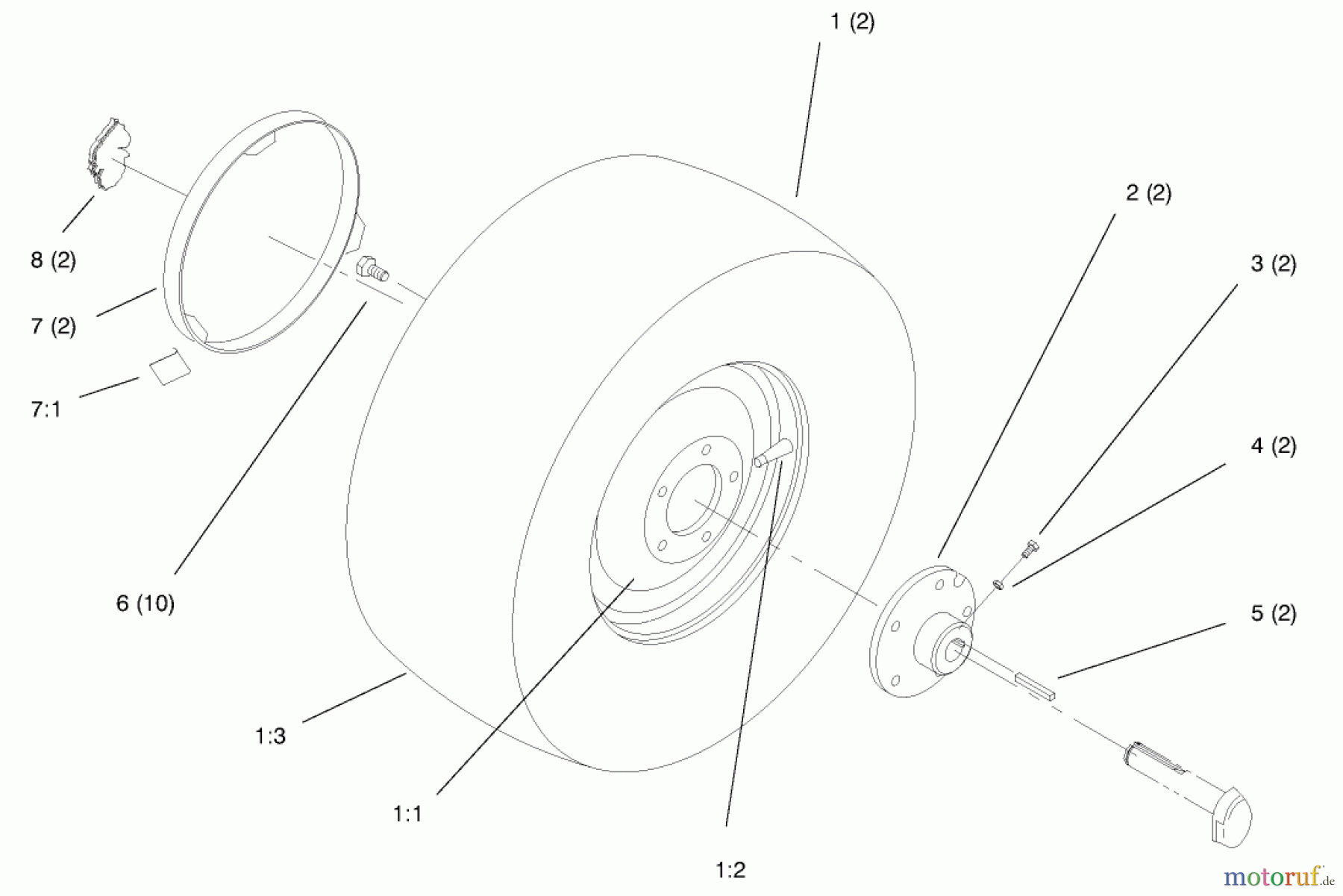Toro Neu Mowers, Lawn & Garden Tractor Seite 1 72104 (267-H) - Toro 267-H Lawn and Garden Tractor, 1997 (7900001-7999999) REAR WHEEL