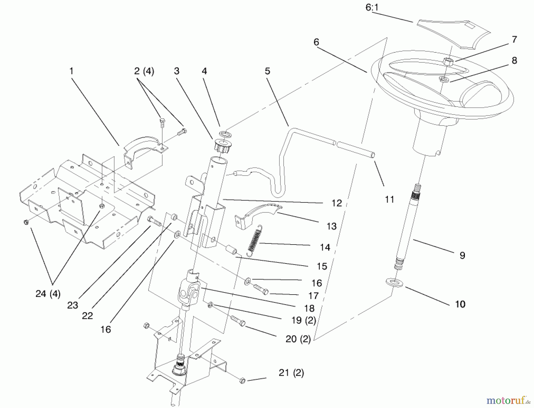 Toro Neu Mowers, Lawn & Garden Tractor Seite 1 72104 (267-H) - Toro 267-H Lawn and Garden Tractor, 1997 (7900001-7999999) STEERING WHEEL AND TILT
