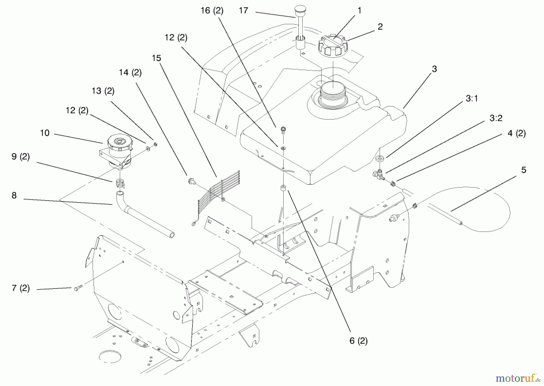 Toro Neu Mowers, Lawn & Garden Tractor Seite 1 72104 (267-H) - Toro 267-H Lawn and Garden Tractor, 1998 (8900001-8900599) FUEL TANK AND HYDRO RESERVOIR
