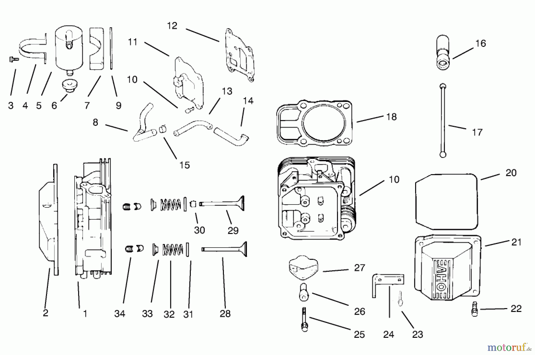 Toro Neu Mowers, Lawn & Garden Tractor Seite 1 72104 (267-H) - Toro 267-H Lawn and Garden Tractor, 1998 (8900600-8999999) HEAD/VALVE/BREATHER