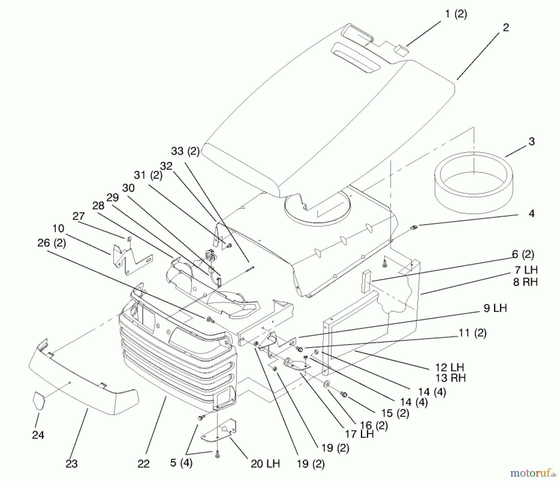 Toro Neu Mowers, Lawn & Garden Tractor Seite 1 72104 (267-H) - Toro 267-H Lawn and Garden Tractor, 1998 (8900001-8900599) HOOD AND GRILL
