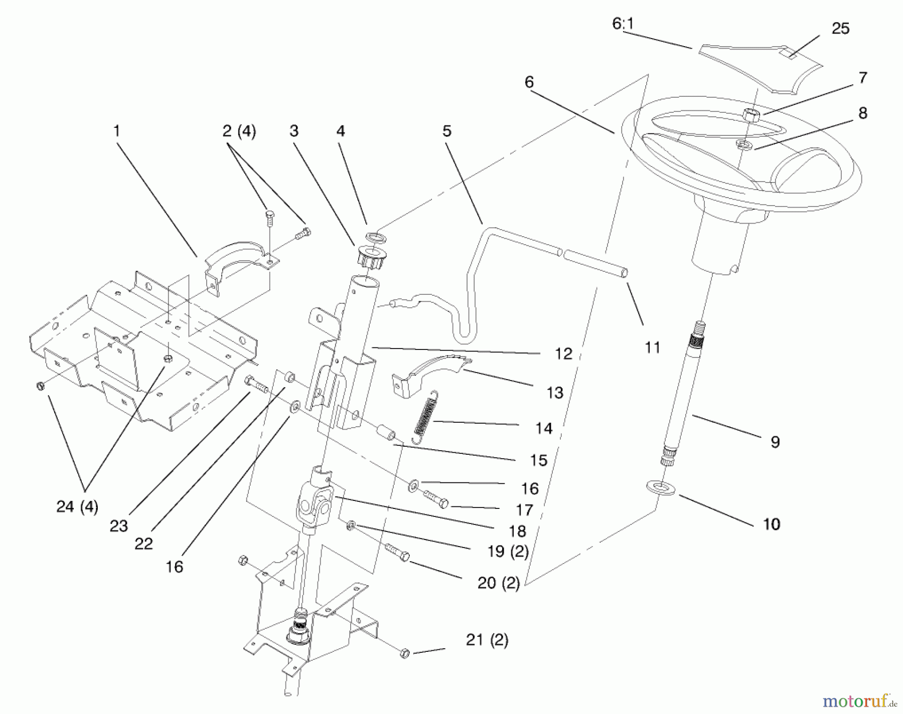 Toro Neu Mowers, Lawn & Garden Tractor Seite 1 72104 (267-H) - Toro 267-H Lawn and Garden Tractor, 1998 (8900001-8900599) STEERING WHEEL AND TILT