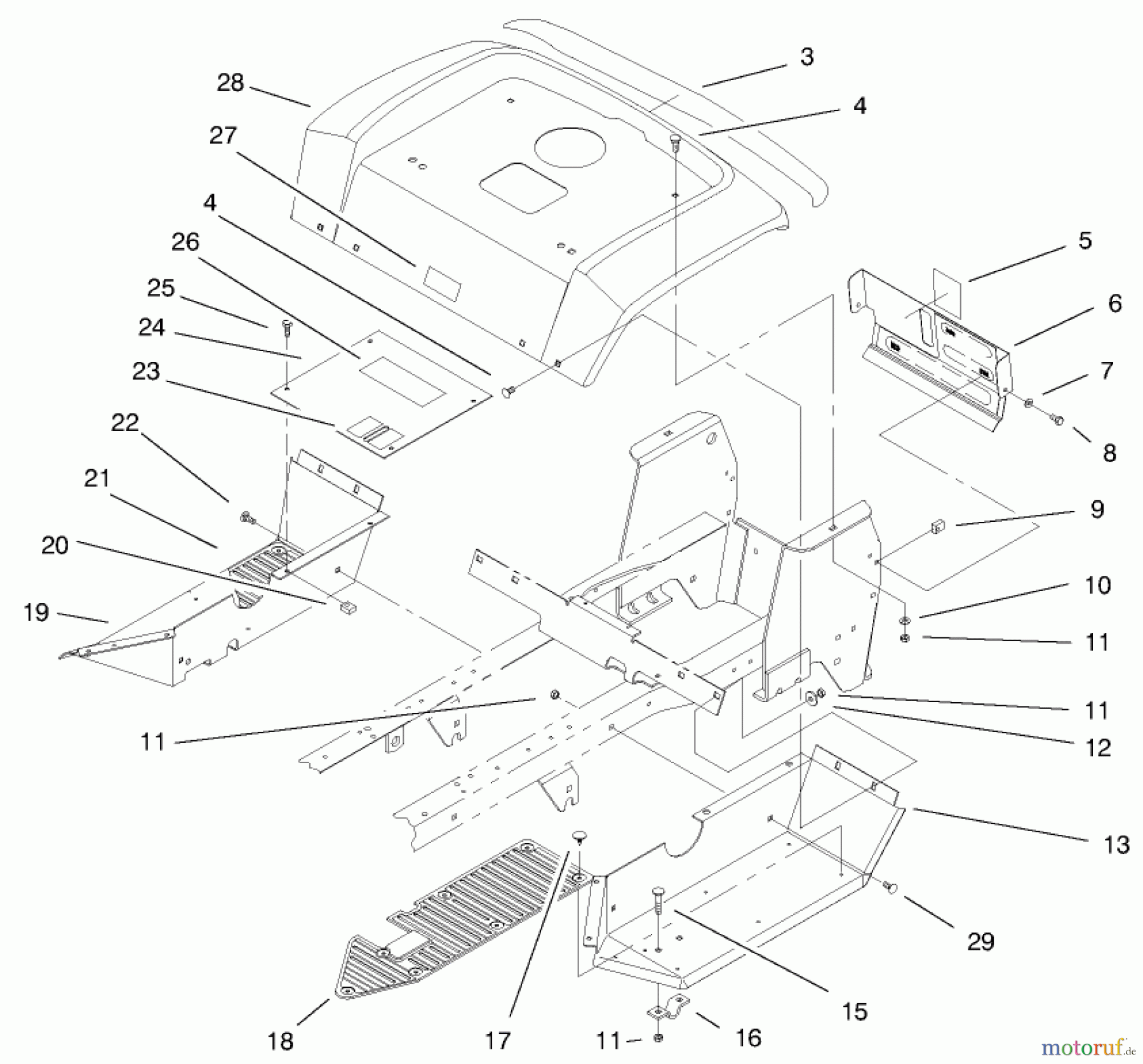 Toro Neu Mowers, Lawn & Garden Tractor Seite 1 72086 (268-H) - Toro 268-H Lawn and Garden Tractor, 1999 (9900001-9999999) FENDER & FOOTRESTS ASSEMBLY