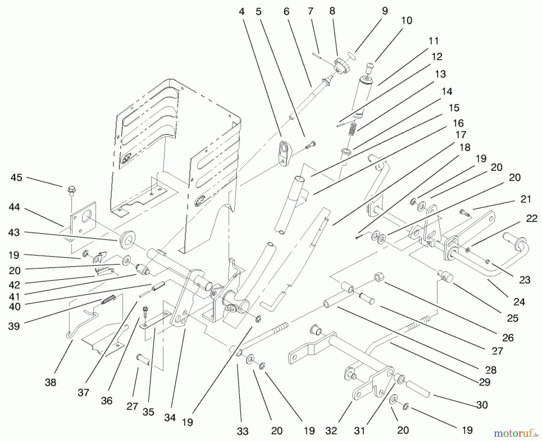 Toro Neu Mowers, Lawn & Garden Tractor Seite 1 72105 (268-H) - Toro 268-H Lawn and Garden Tractor, 1999 (9900001-9999999) LIFT LEVER & H.O.C. ASSEMBLY