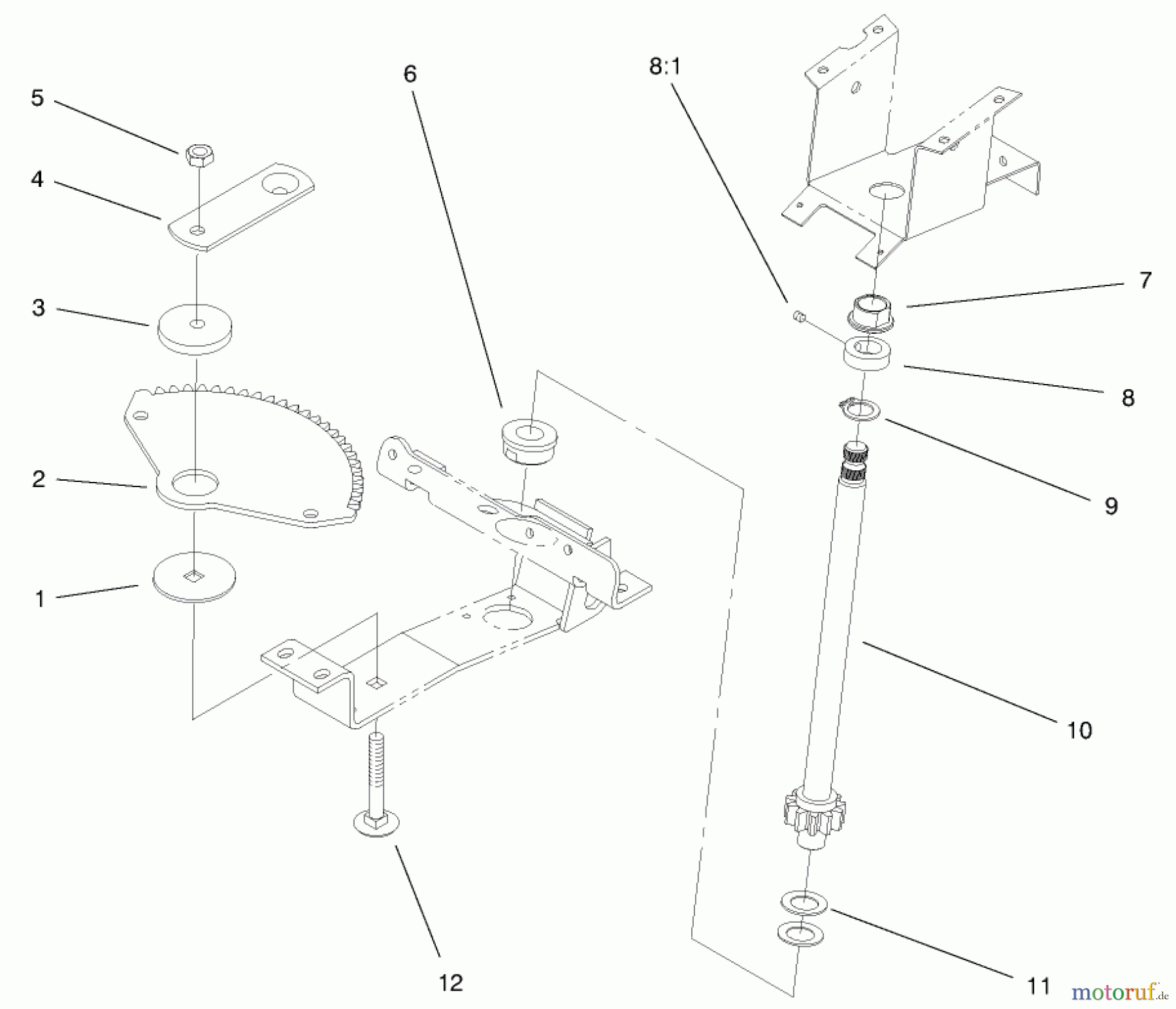 Toro Neu Mowers, Lawn & Garden Tractor Seite 1 72086 (268-H) - Toro 268-H Lawn and Garden Tractor, 1999 (9900001-9999999) LOWER STEERING ASSEMBLY